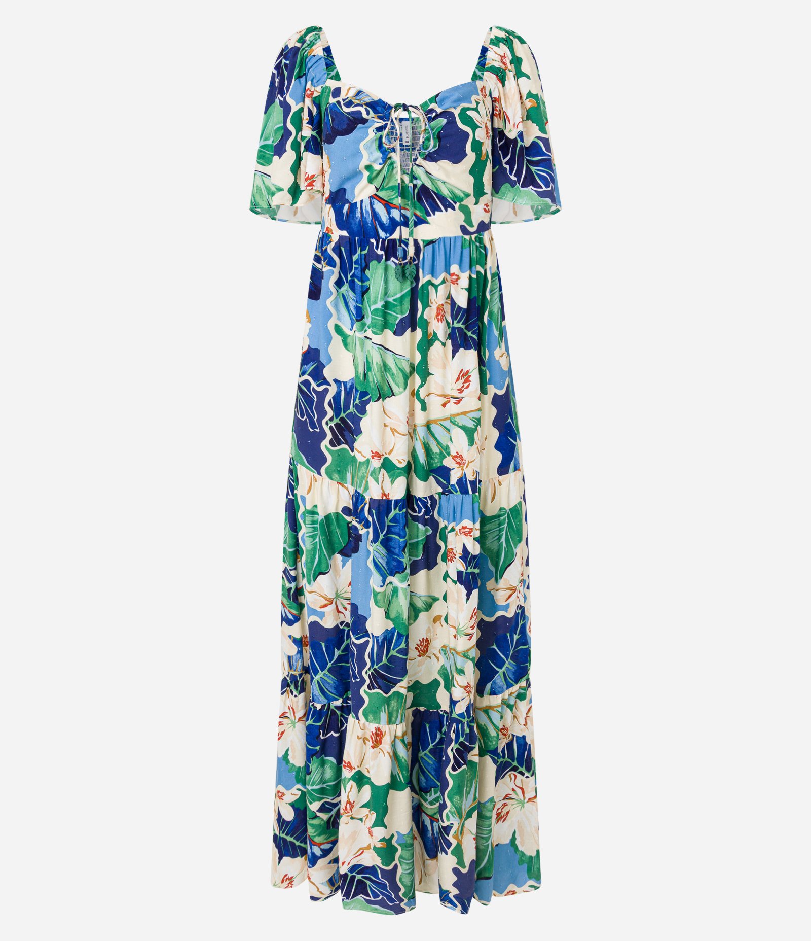 Vestido Longo Evasê com Amarração no Decote e Estampa Floral Multicores 6