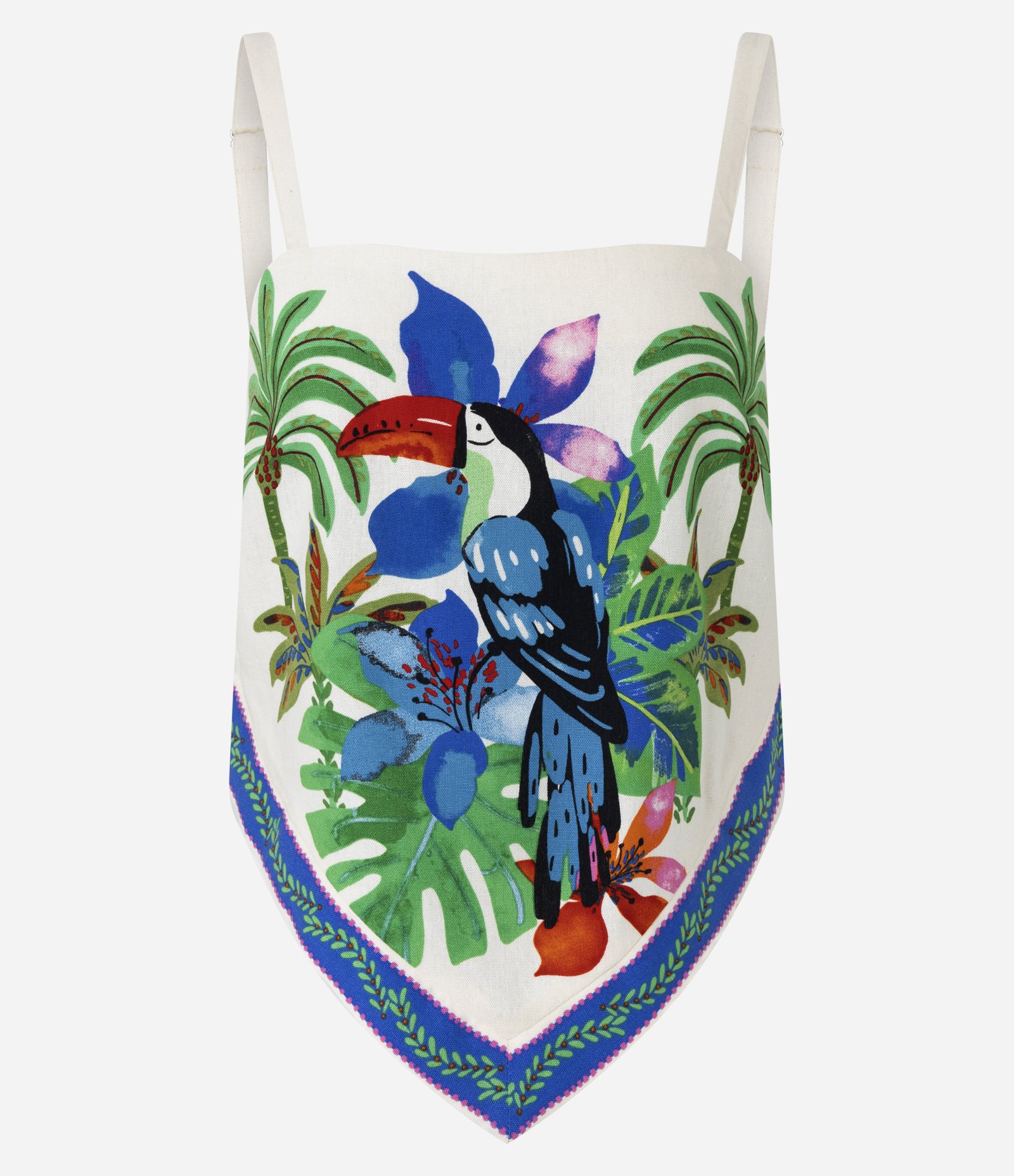 Blusa Baby Look em Viscose com Estampa de Tucano e Barra em V Bege 5