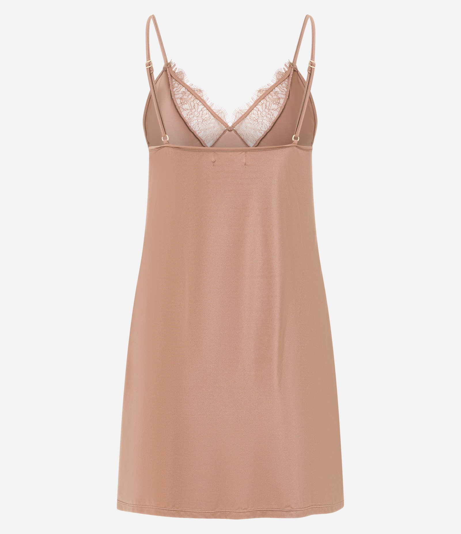 Camisola em Microfibra Acetinada com Detalhe de Renda Bege 6