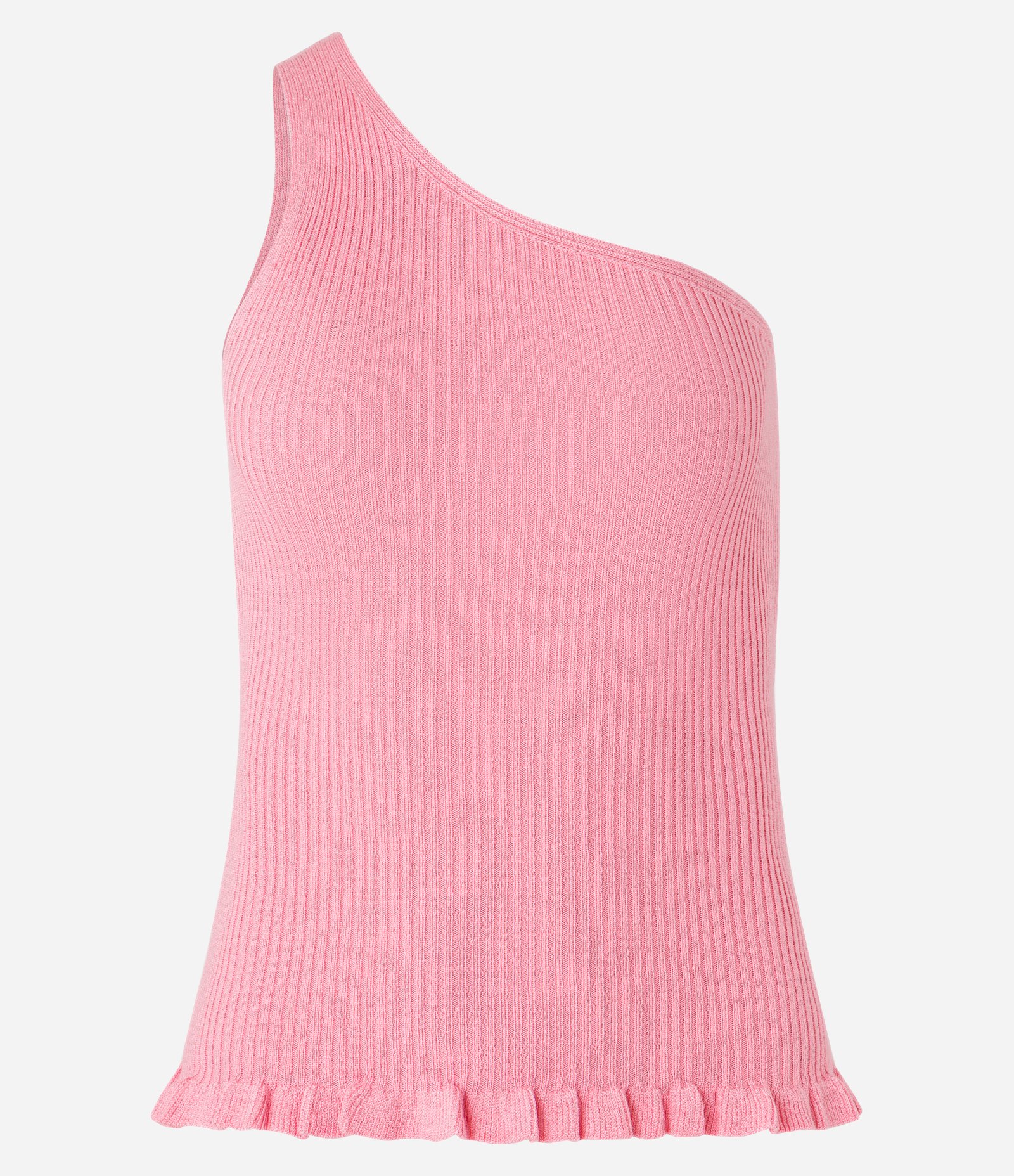 Blusa em Tricô com Decote Ombro Só e Babado na Barra Rosa 6