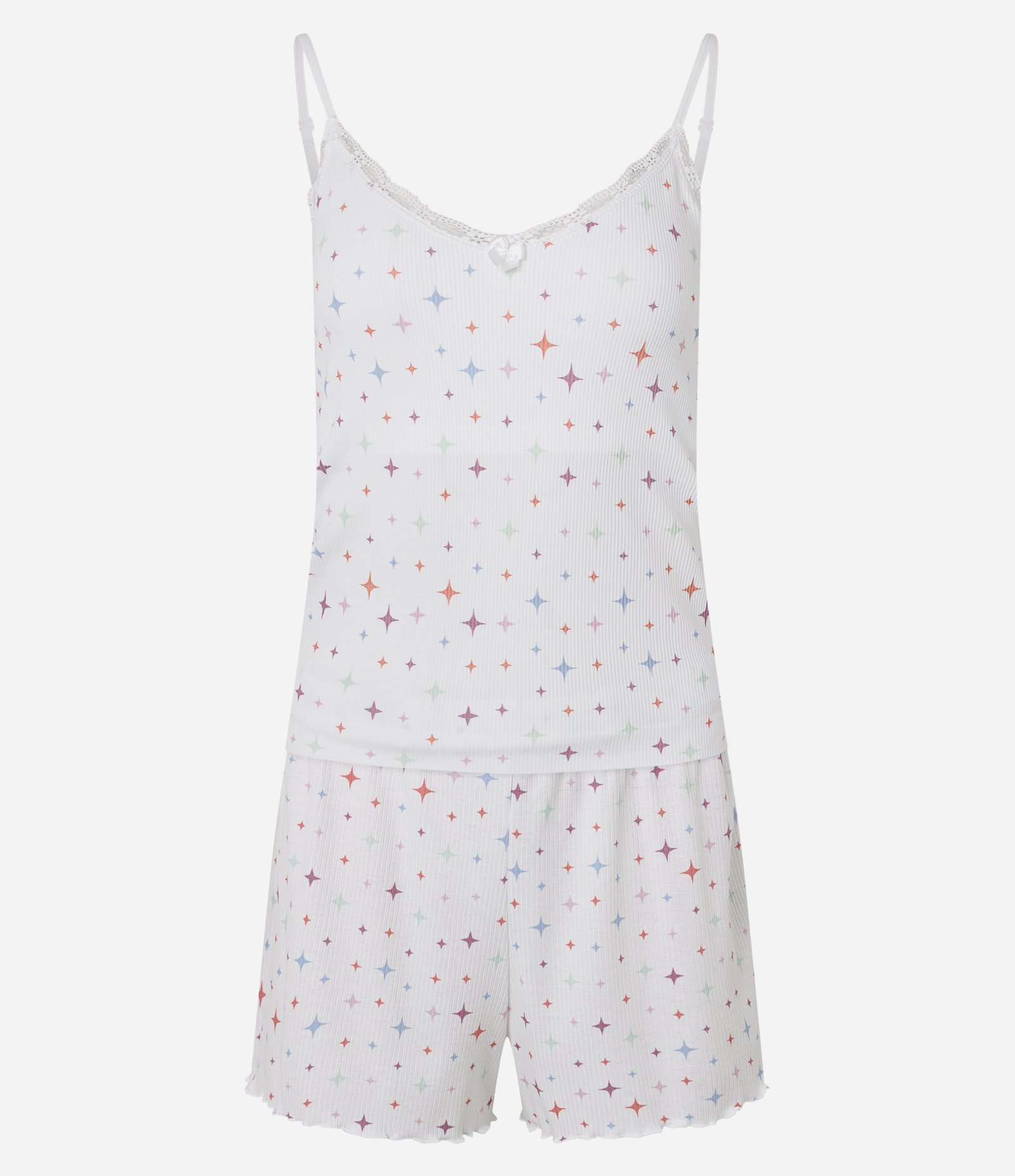 Pijama Short Doll Seamless com Estampa de Brilhinhos Branco 4