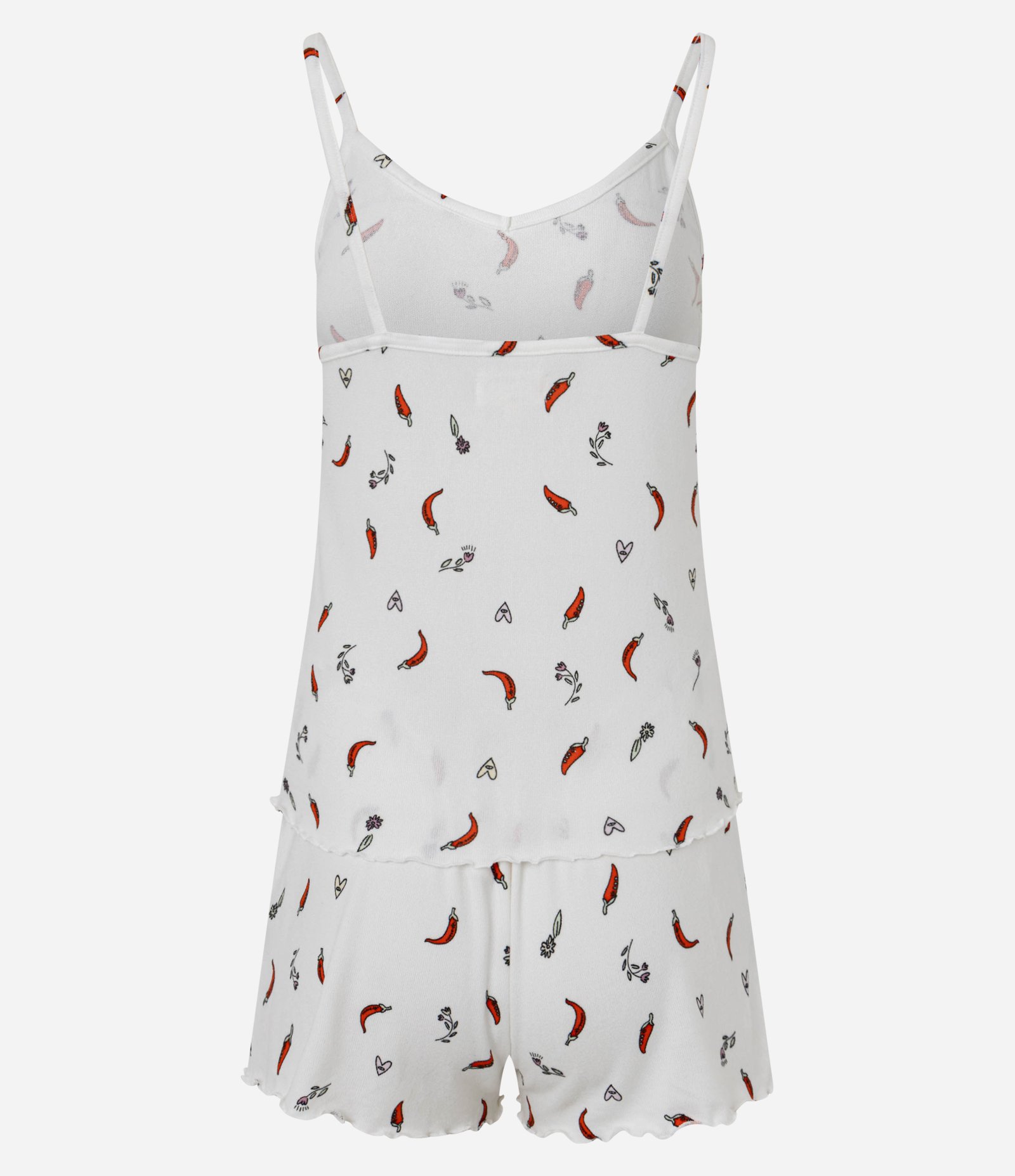 Pijama Short Doll em Tricô Leve com Estampa de Pimentinhas Branco 3