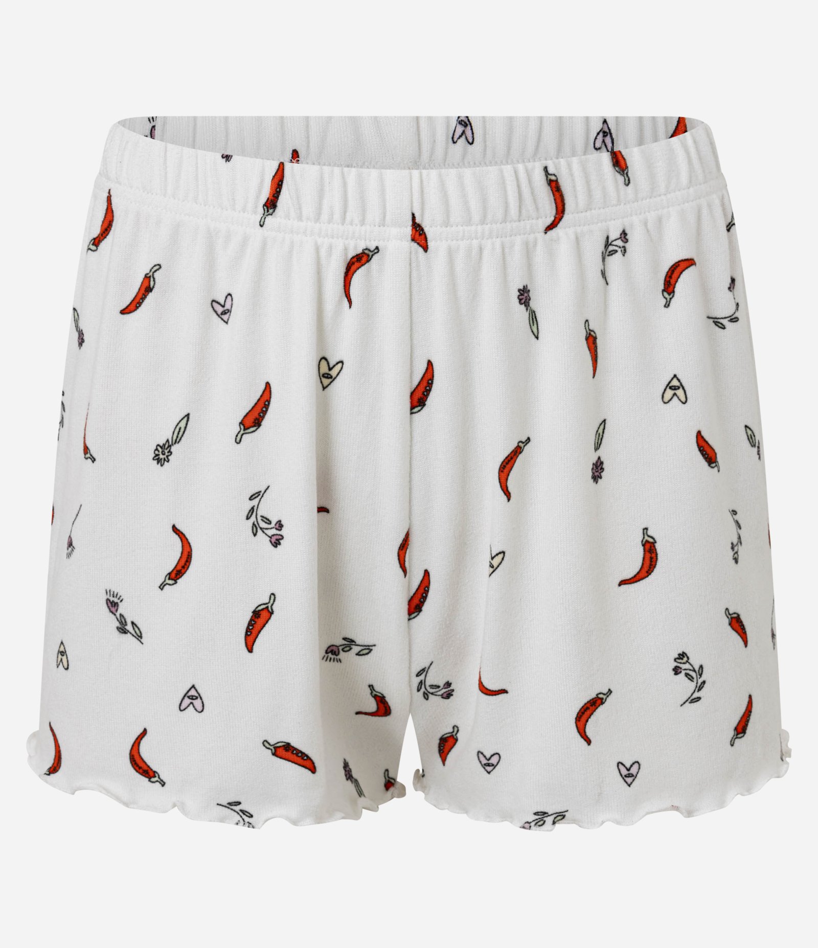 Pijama Short Doll em Tricô Leve com Estampa de Pimentinhas Branco 4