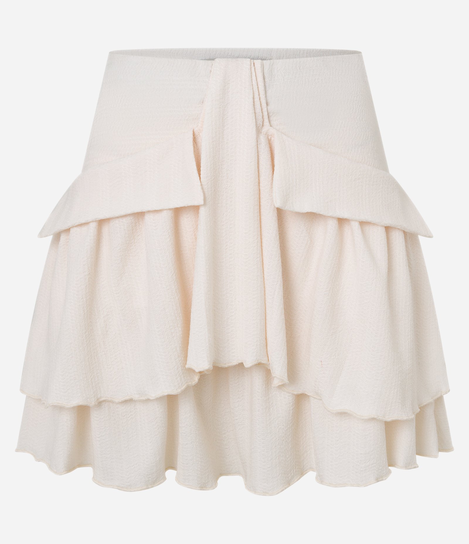 Saia Curta em Crepe com Babados e Bolsos Off White 5