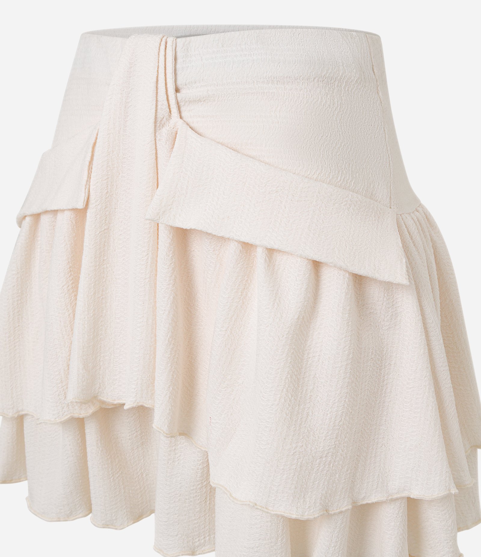 Saia Curta em Crepe com Babados e Bolsos Off White 6