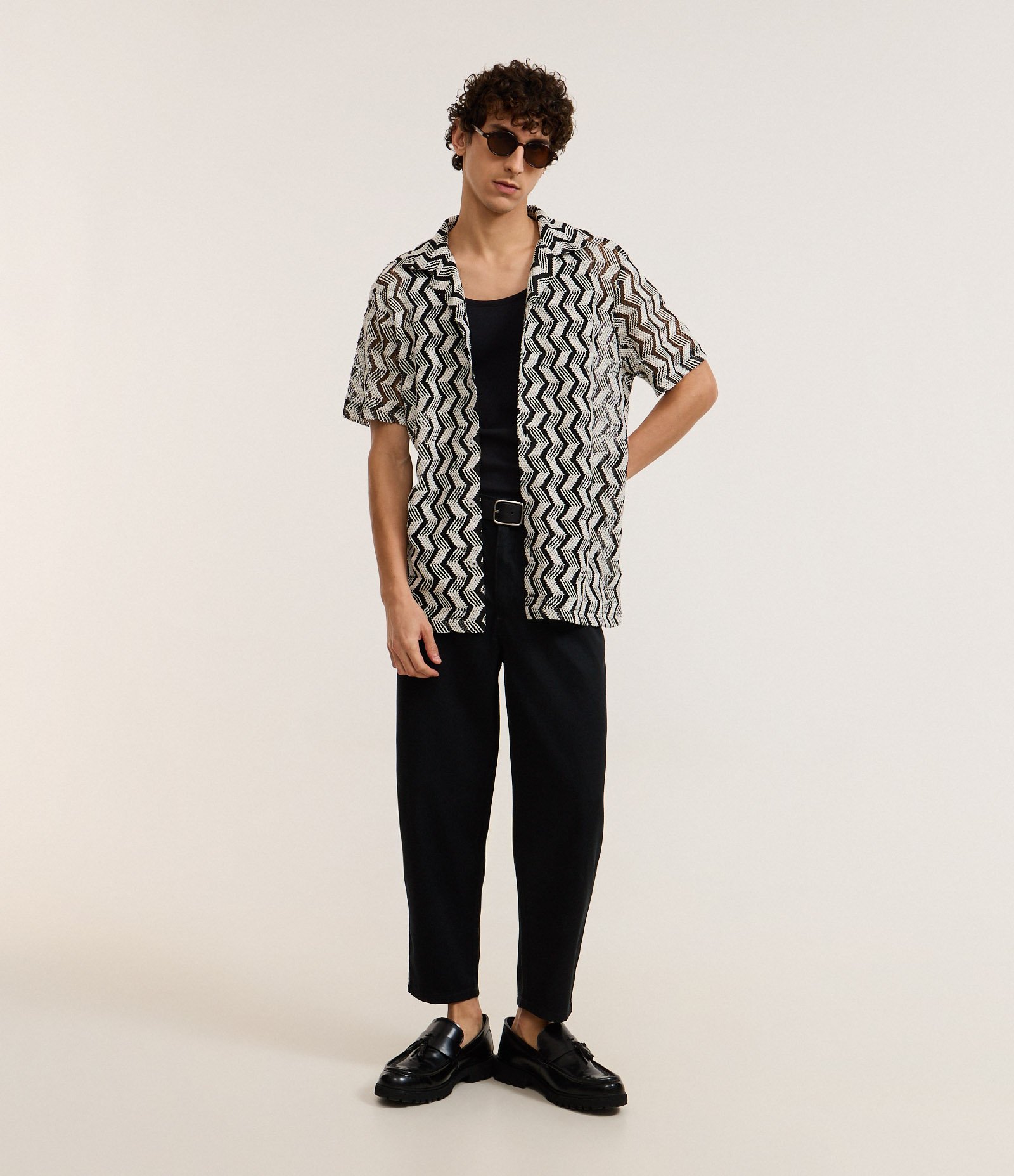 Camisa Comfort com Estampa Zig Zag Texturizada Preto 2