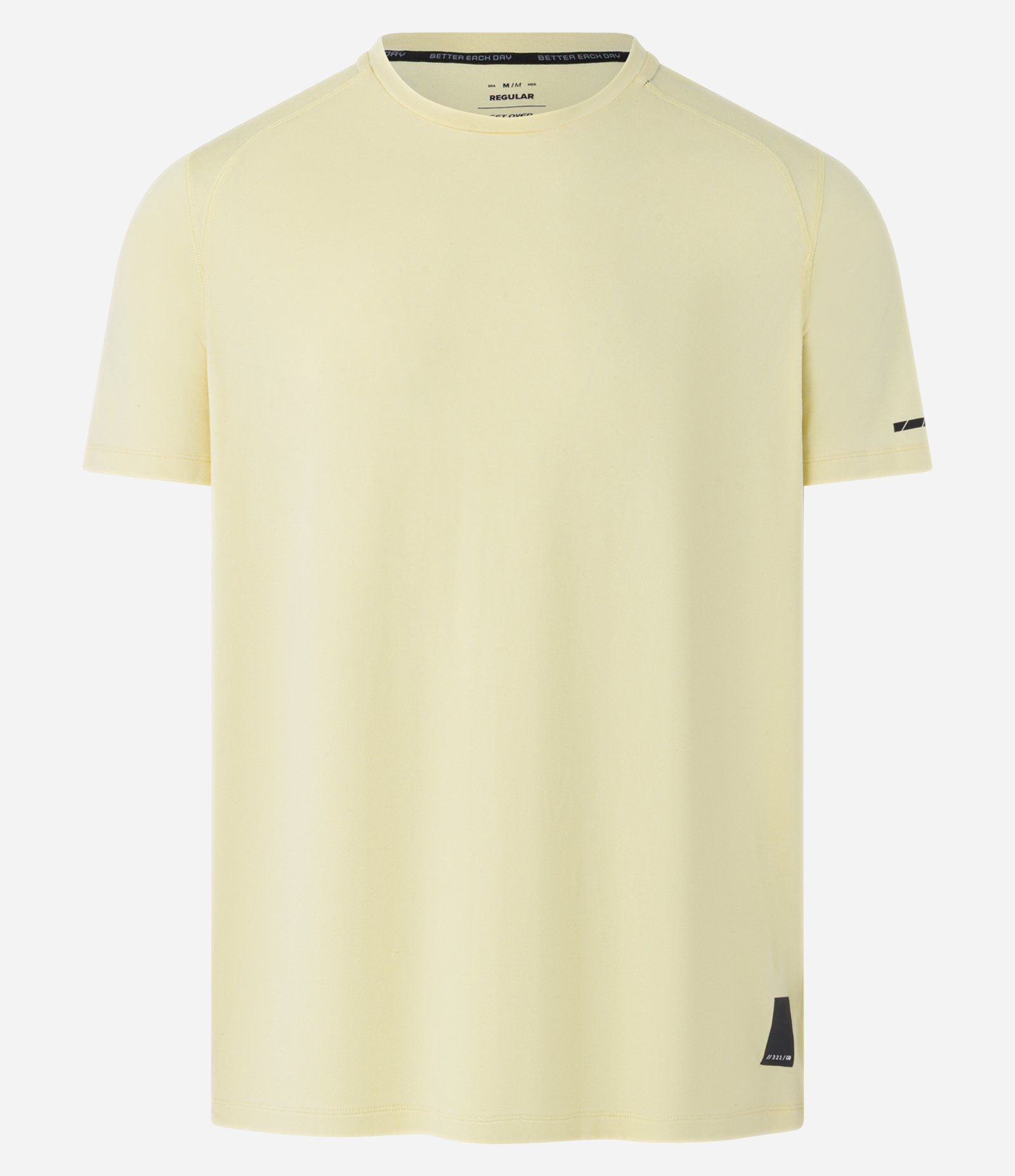 Camiseta Regular Esportiva em Tecnologia Dry com Etiqueta na Barra Amarelo 9