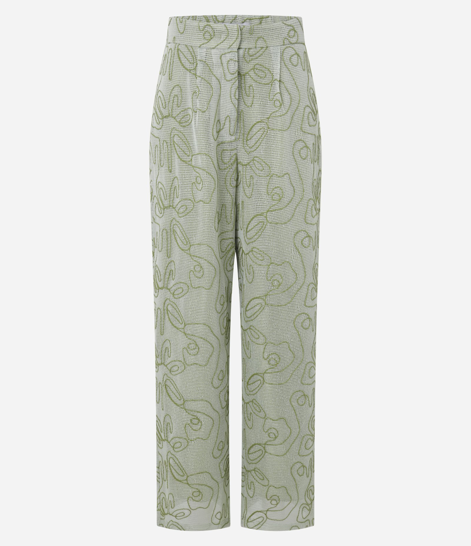 Calça Reta Alfaiatada Cintura Alta com Bordado Bastrado Verde 5