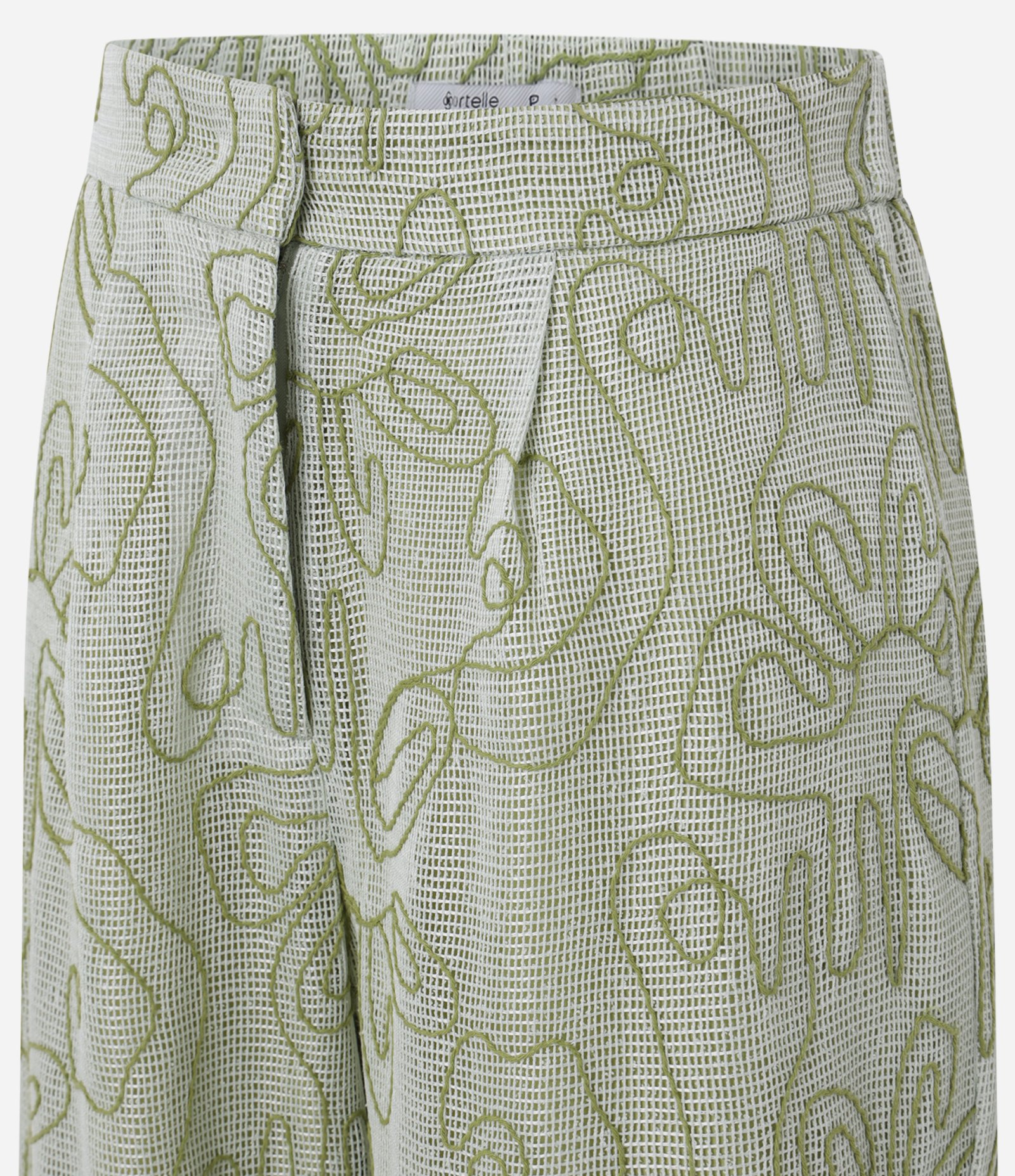 Calça Reta Alfaiatada Cintura Alta com Bordado Bastrado Verde 6