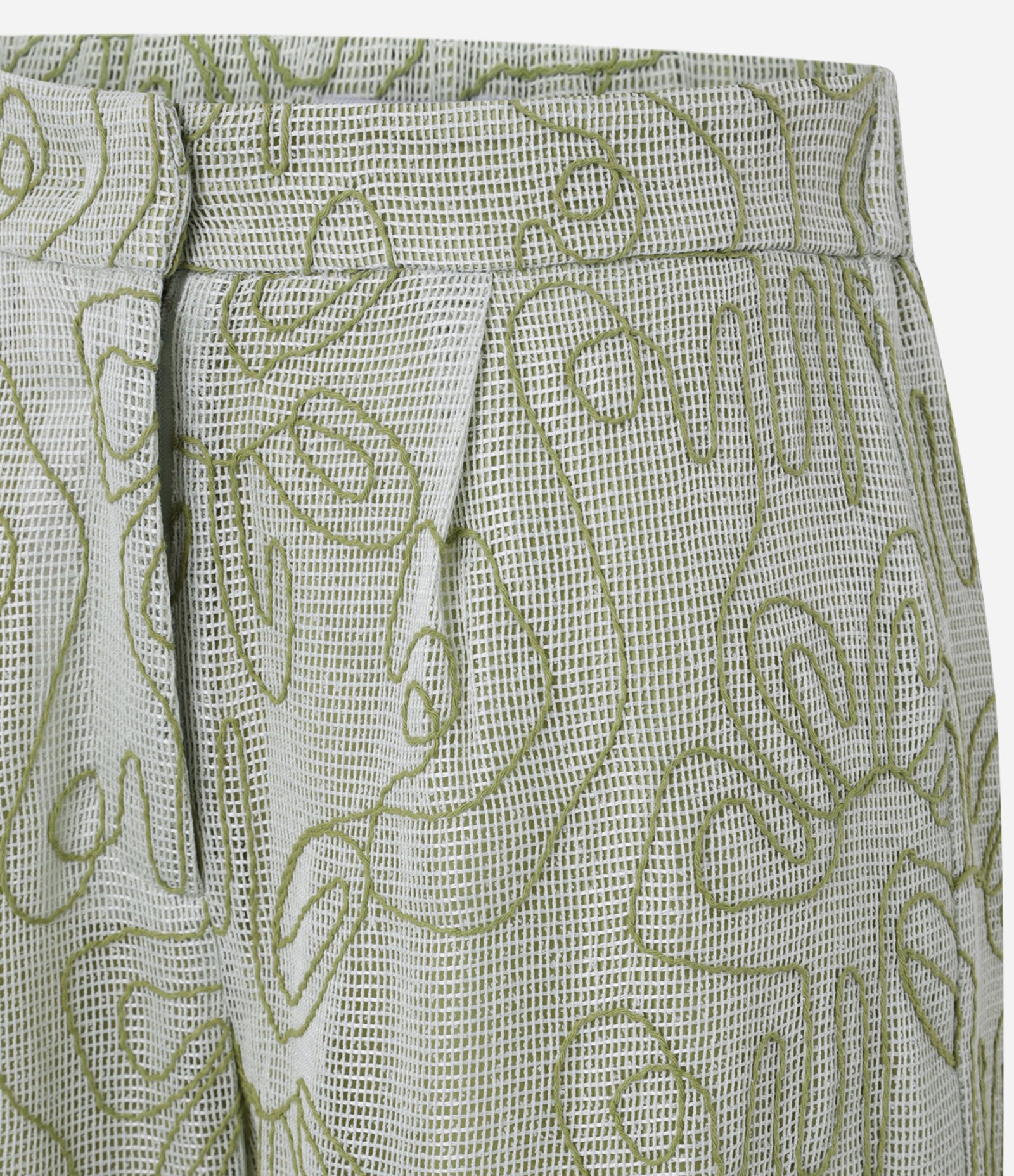 Calça Reta Alfaiatada Cintura Alta com Bordado Bastrado Verde 7