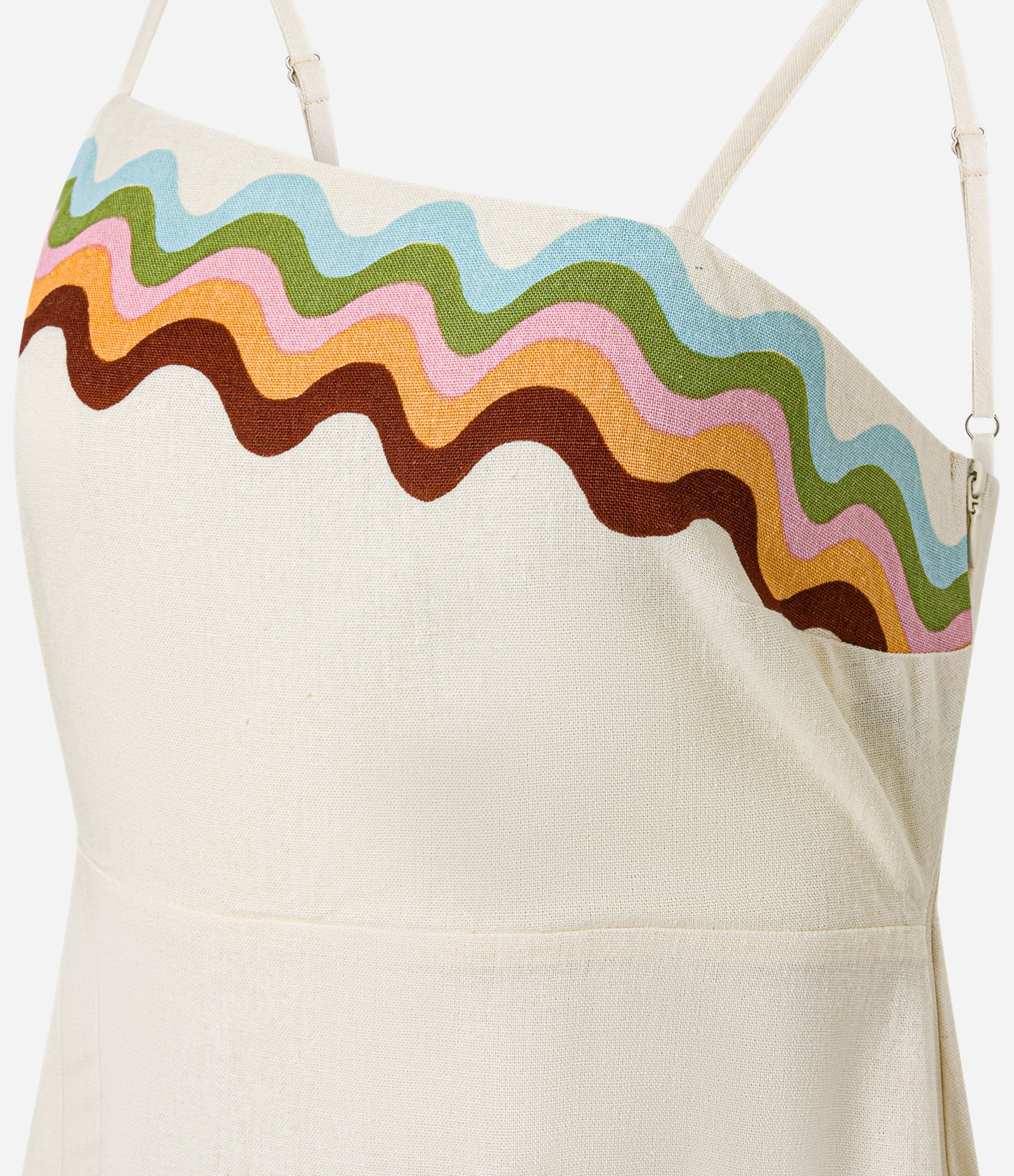 Vestido Long Midi em Viscolinho com Decote Assimétrico e Estampa Tropical Bege 2