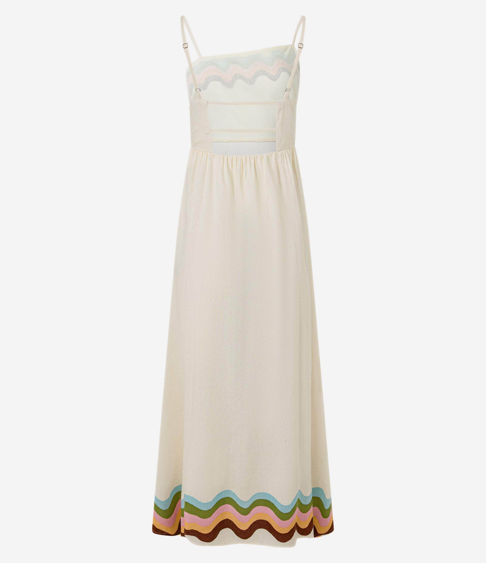 Vestido Long Midi em Viscolinho com Decote Assimétrico e Estampa Tropical Bege 3