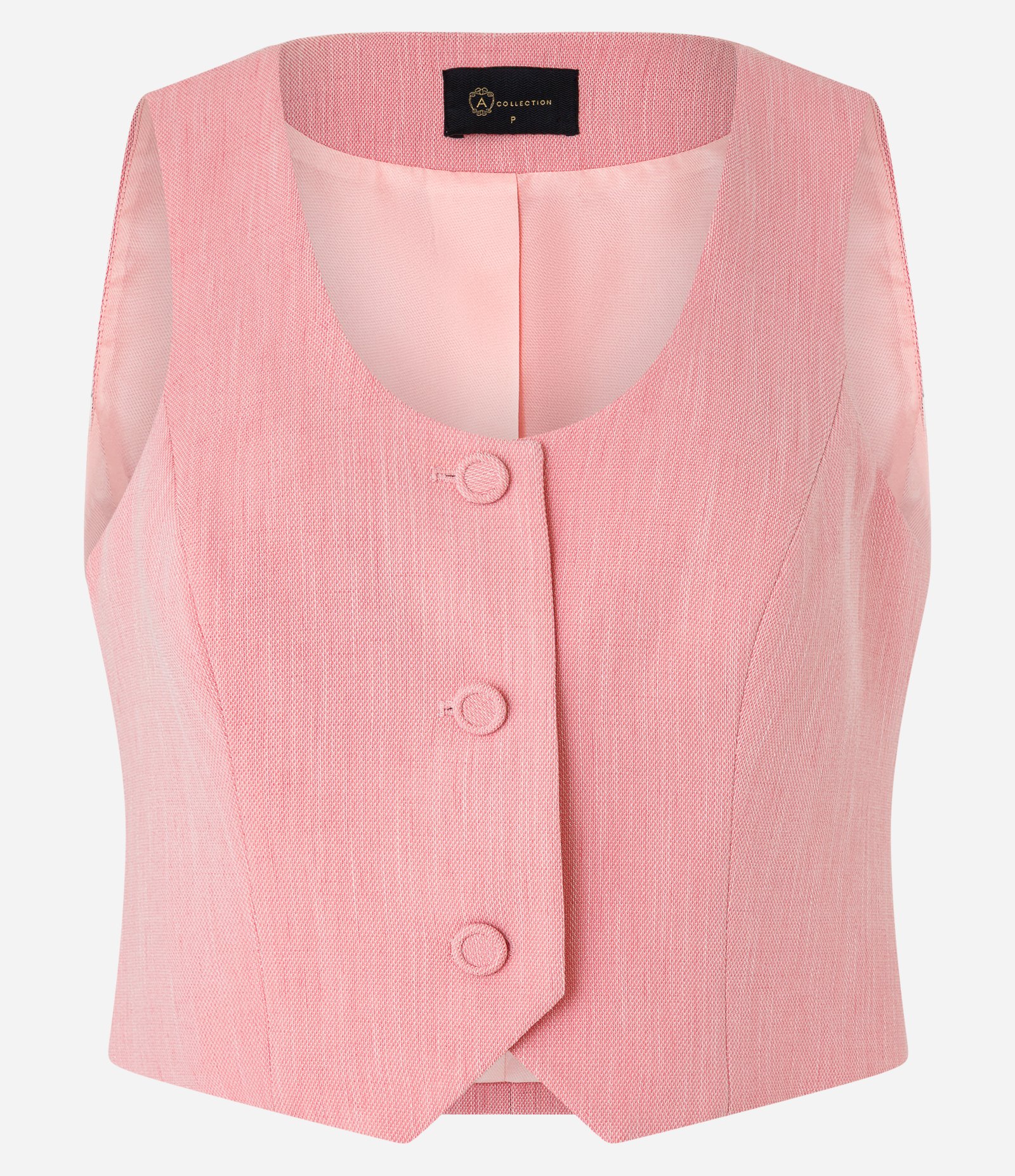 Colete Cropped Alfaiatado com Textura e Botões Rosa 5