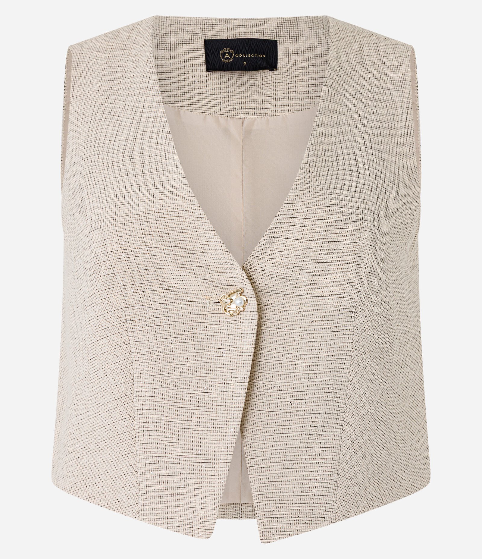 Colete Alfaiatado com Botão Diferenciado e Brilhos Bege 5