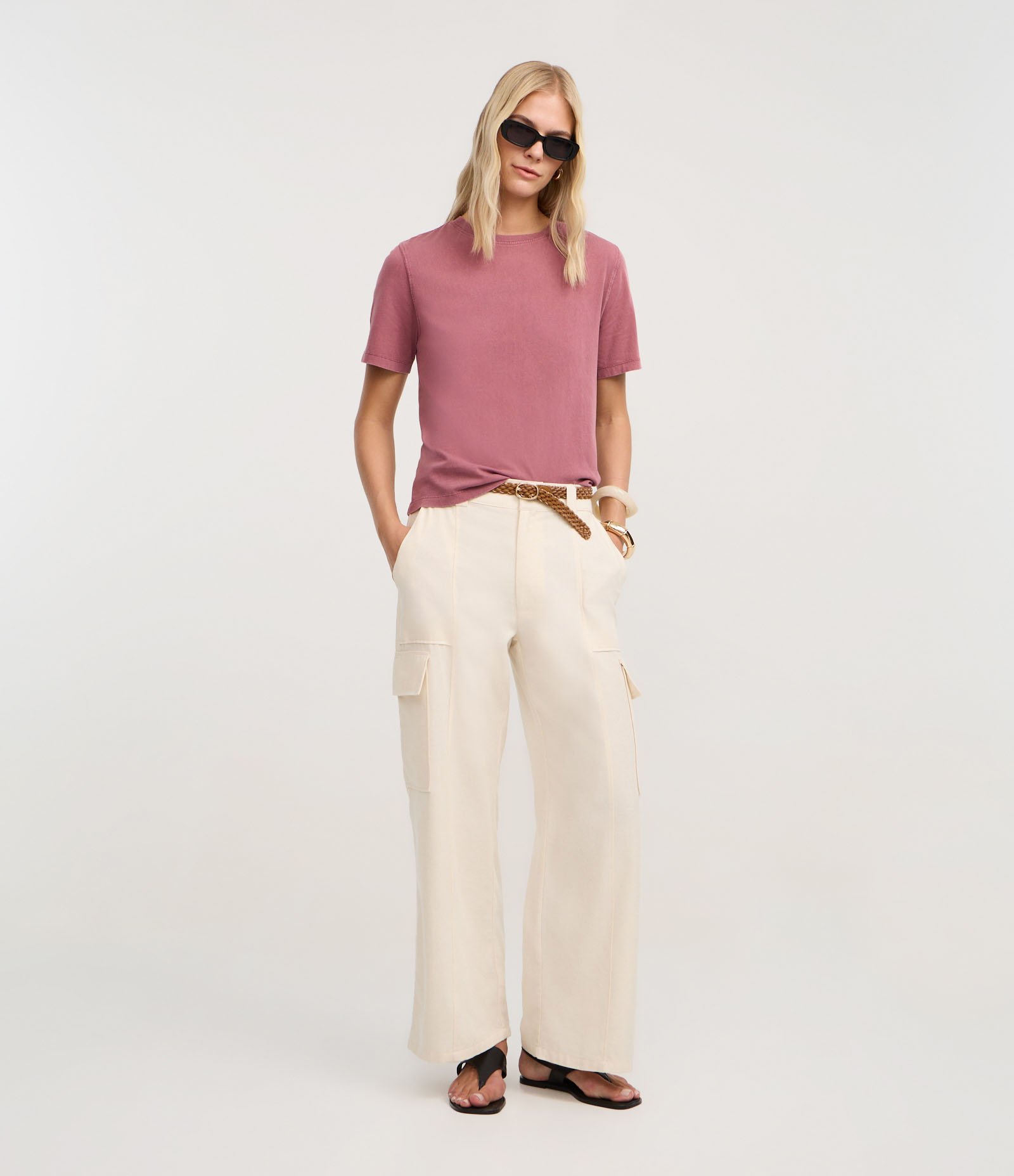 Blusa T-shirt em Algodão com Lavagem Estonada Rosa Terroso 2