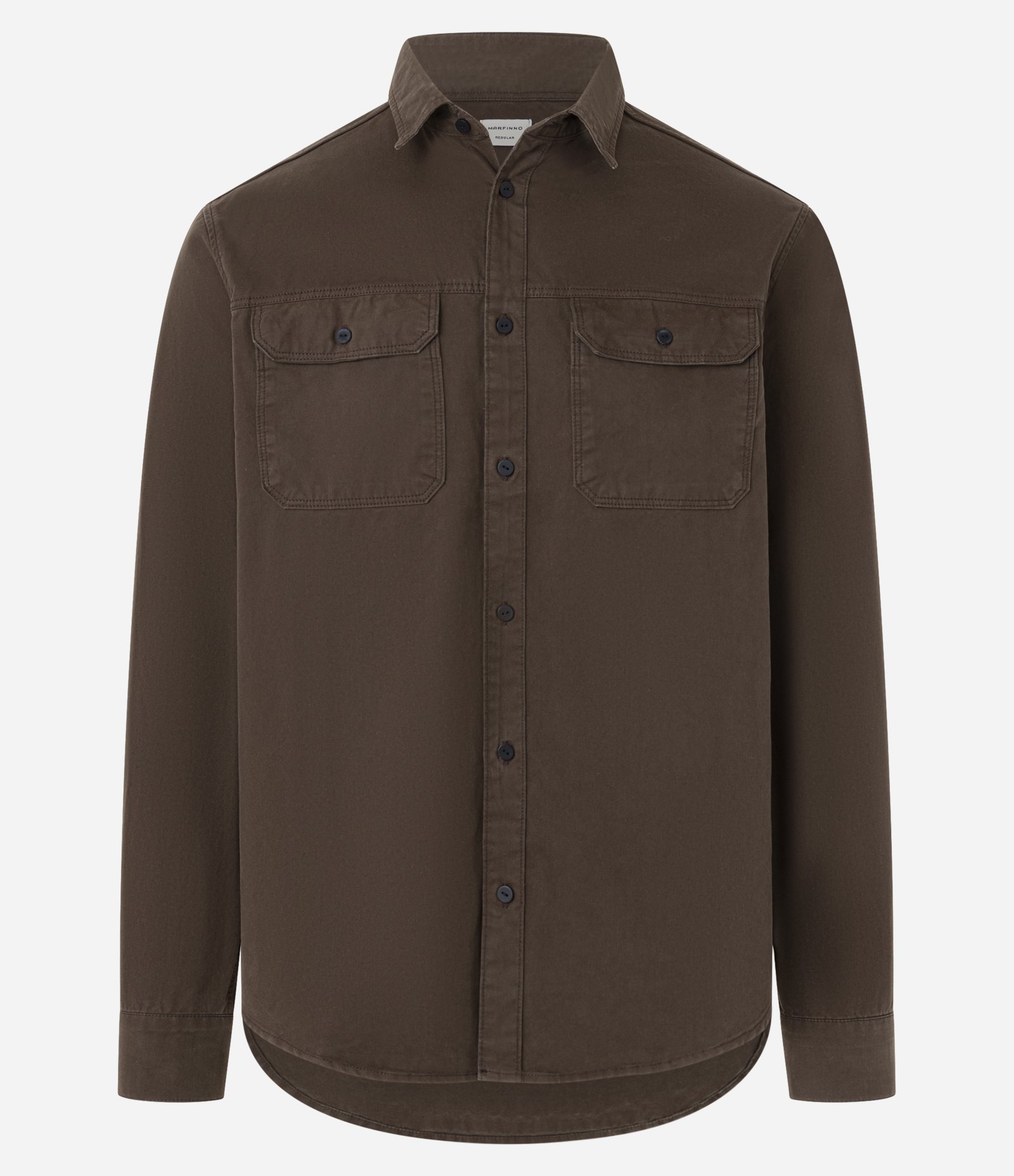 Camisa Comfort em Algodão com Bolsos Lapela e Abotoamento Marrom 1