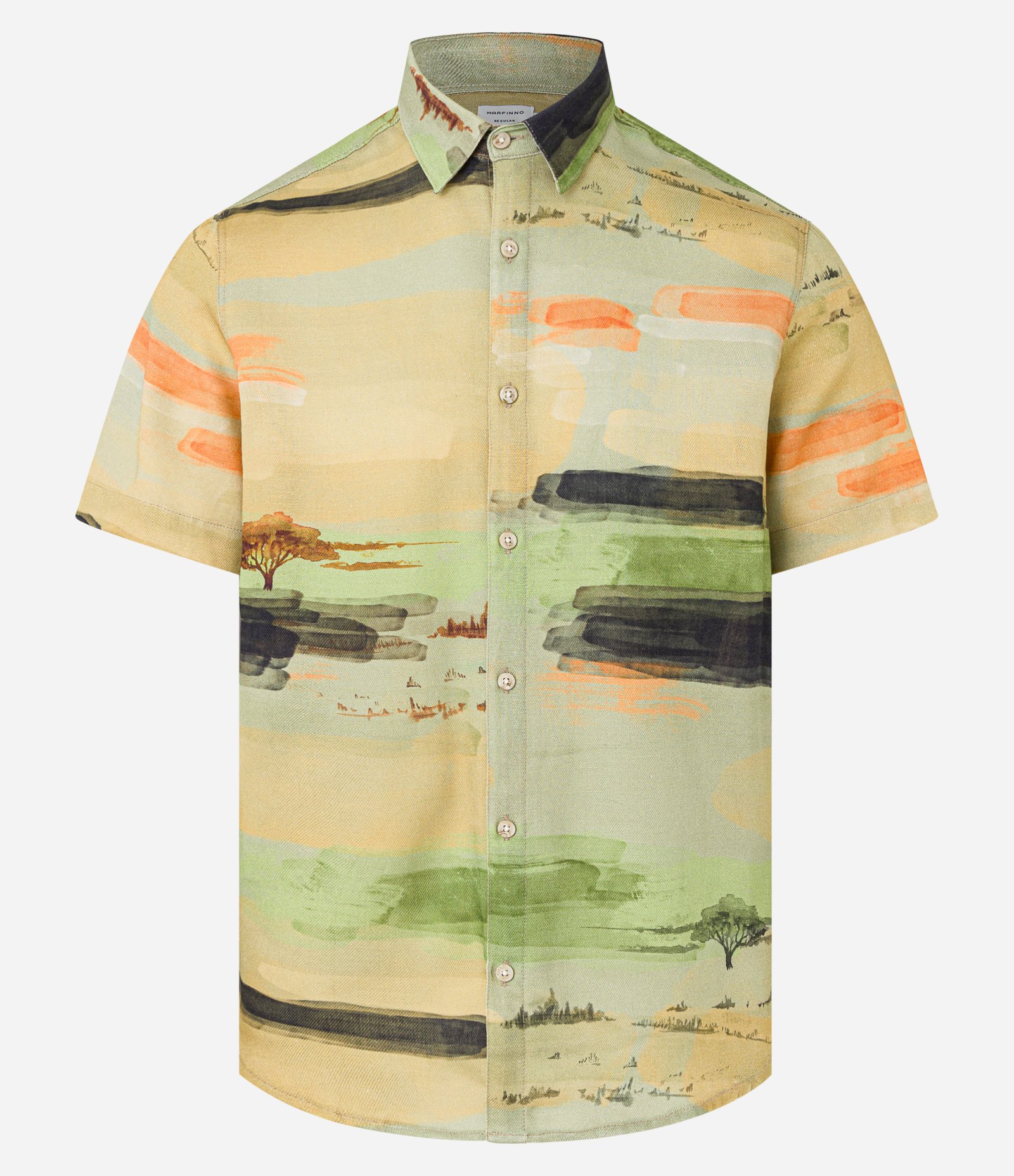Camisa Regular em Cambraia com Estampa de Paisagem Estilo Aquarela Multicores 4
