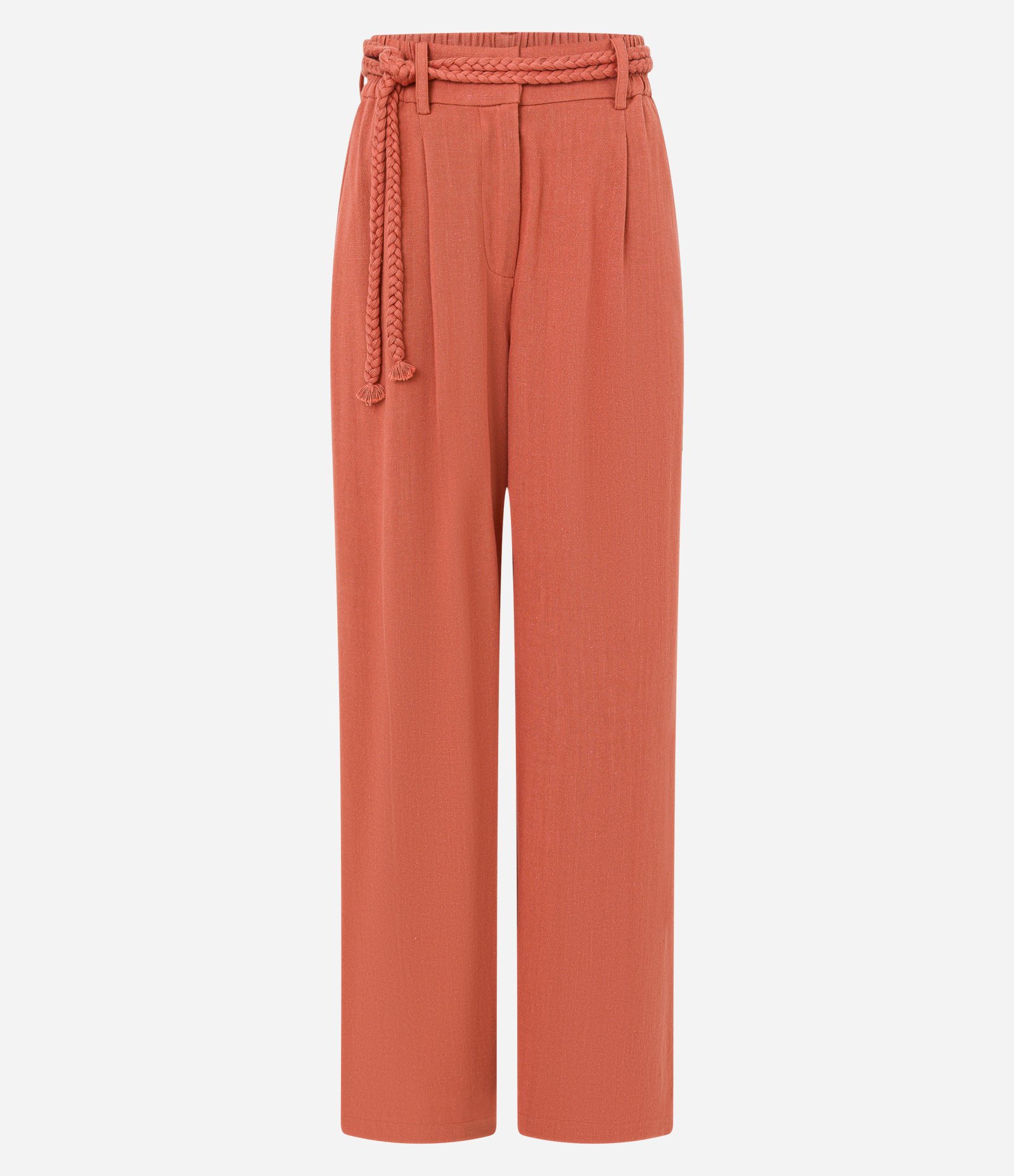 Calça Wide Leg em Viscolinho com Pregas e Cinto Corda Laranja 6