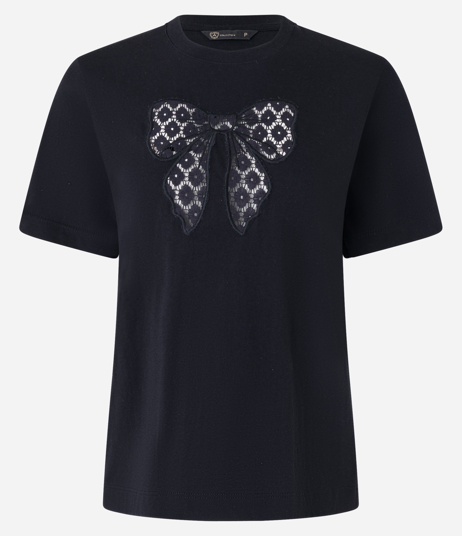 Blusa em Algodão com Laço Vazado e Flores de Renda Preto 5