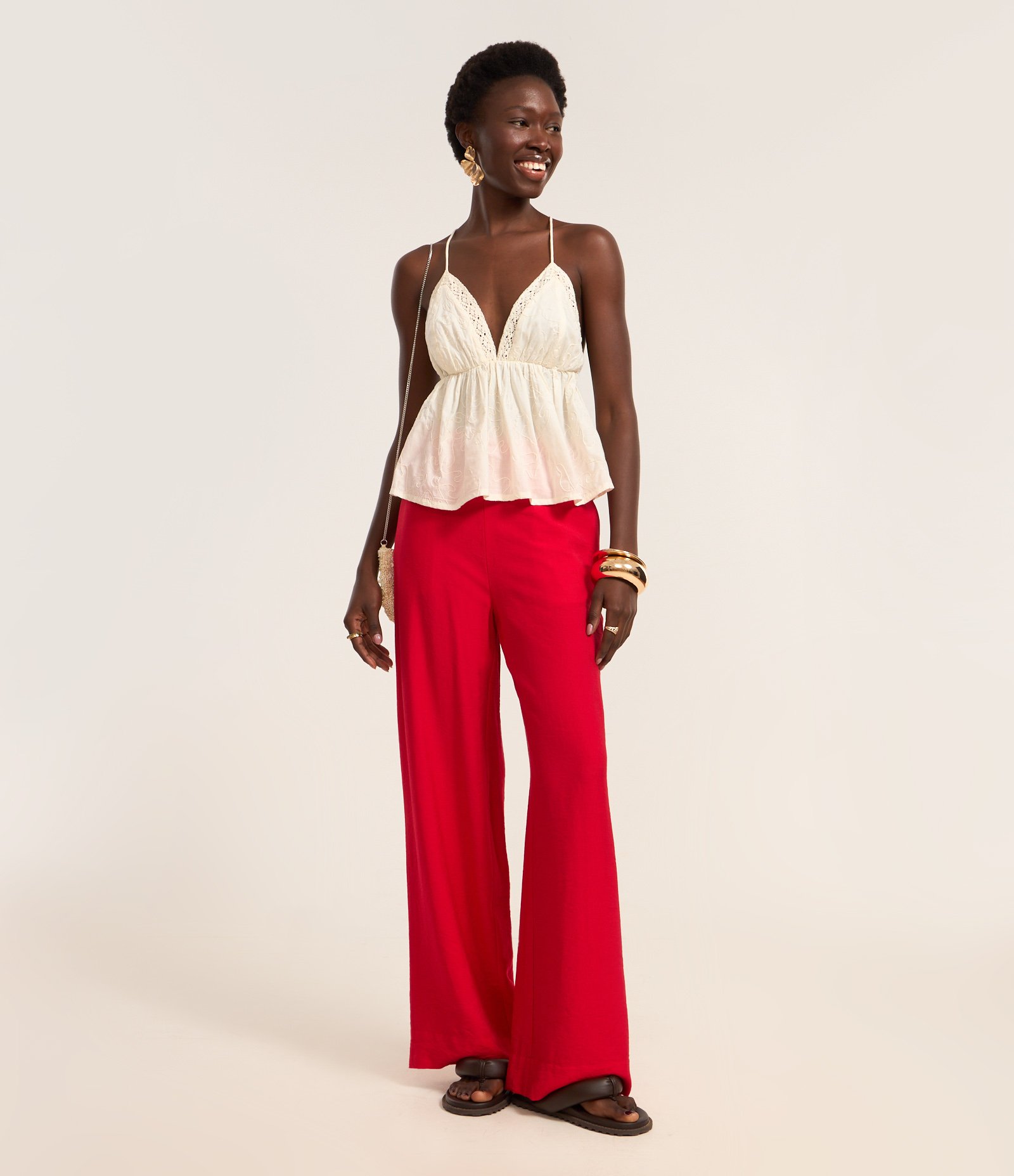 Calça Wide Leg Alfaiatada com Cintura Alta e Zíper Lateral Vermelho 1