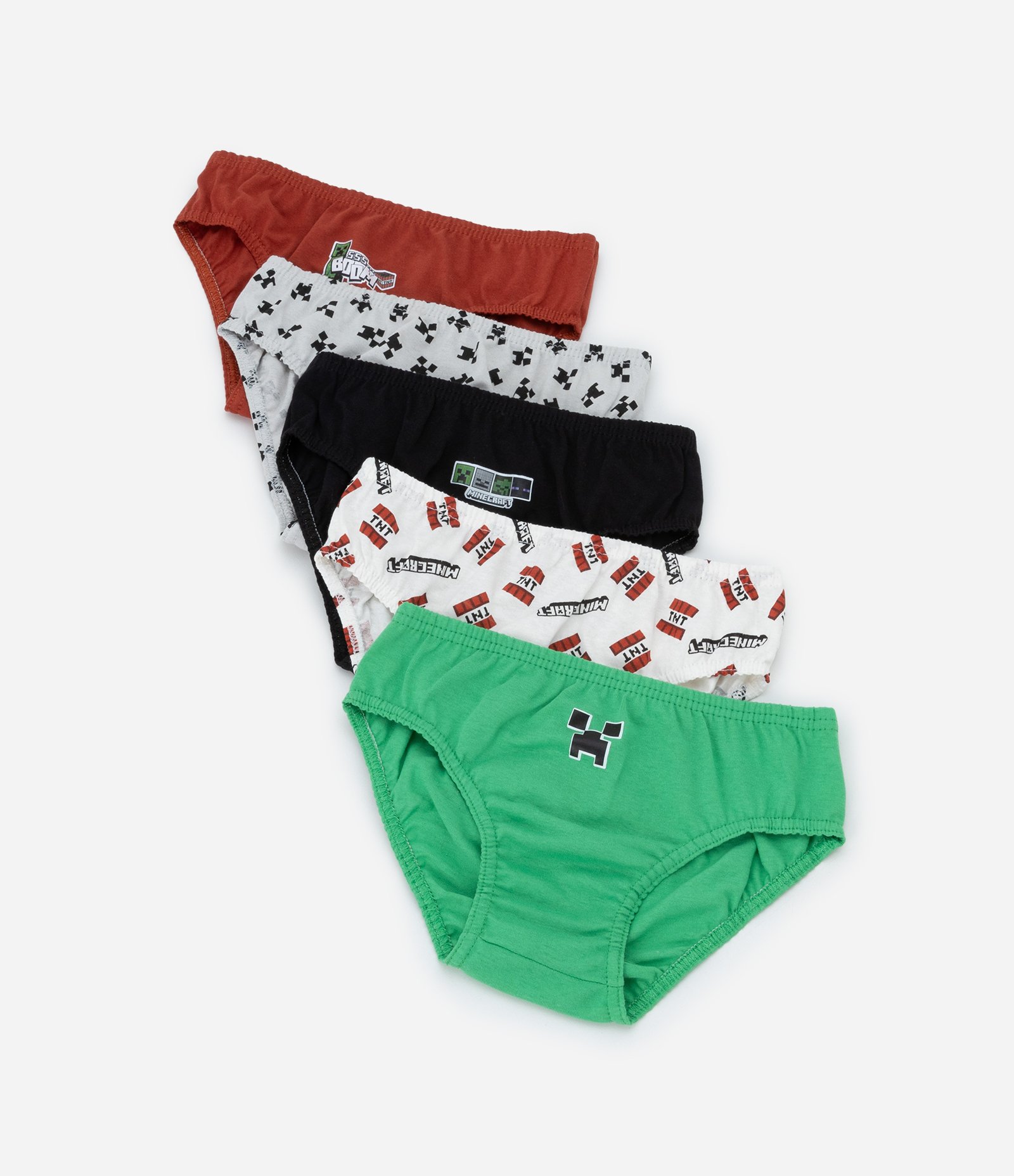 Kit 05 Cuecas Slip Infantil com Estampa Minecraft - Tam 4 a 14 Anos Multicores 1