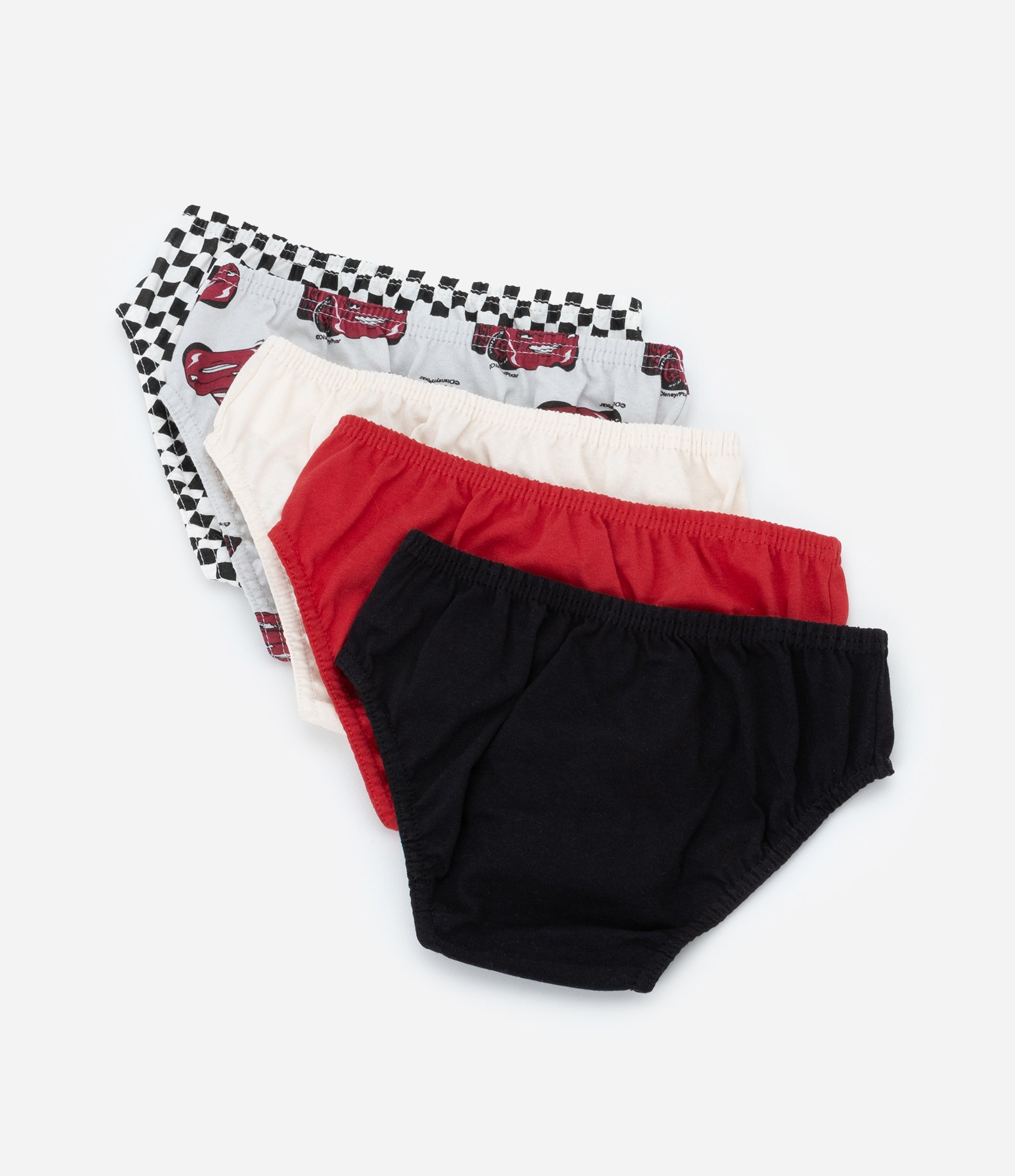 Kit 05 Cuecas Slip Infantis Estampa Carros - Tam 2 a 8 Anos Branco/Preto/Vermelho 2