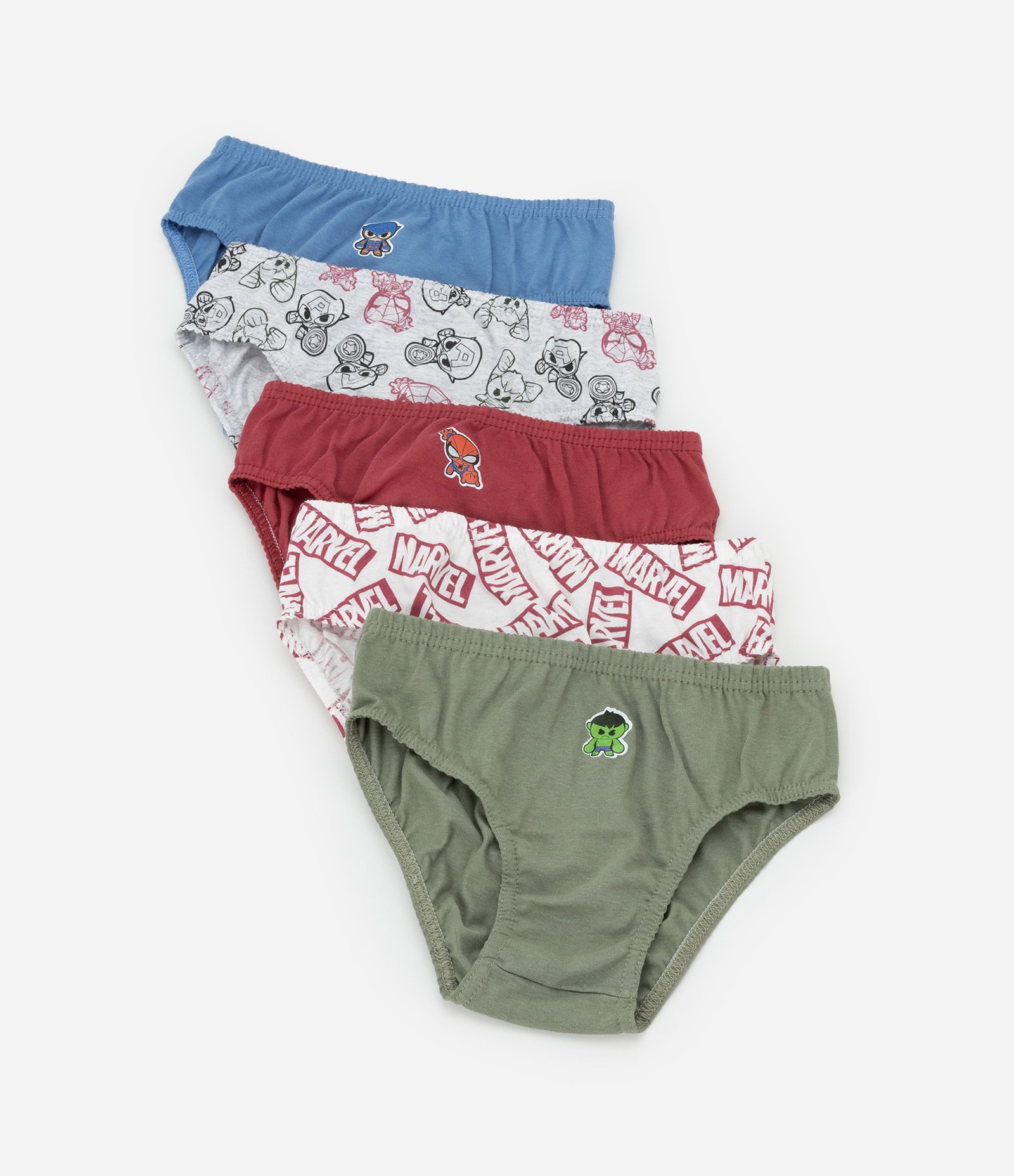 Kit 05 Cuecas Slip Infantil com Estampa Mini Heróis - Tam 2 a 6 Anos Multicores 1