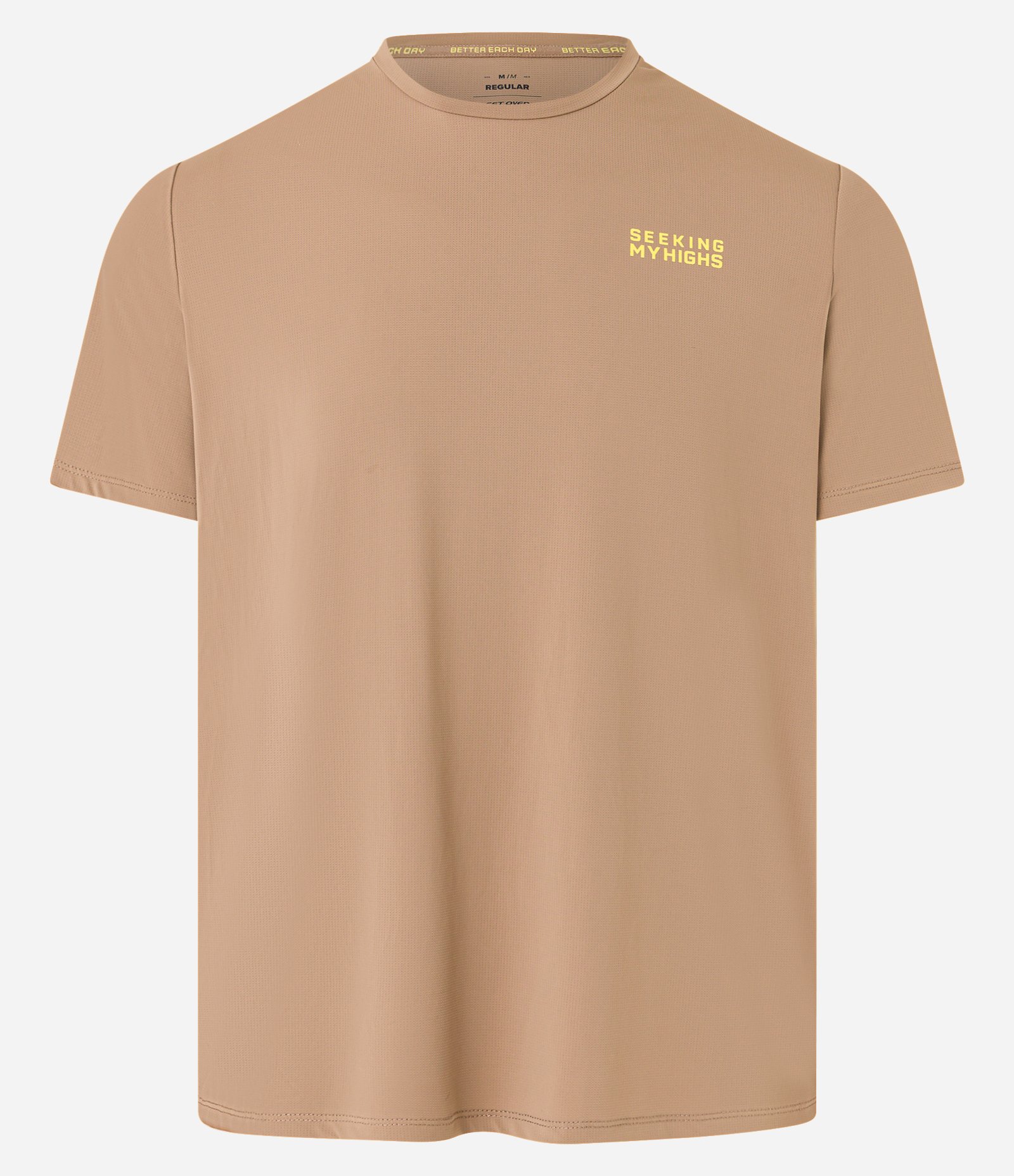 Camiseta Regular com Tecnologia Dry e Estampa Lettering Seeking My Highs Marrom 6