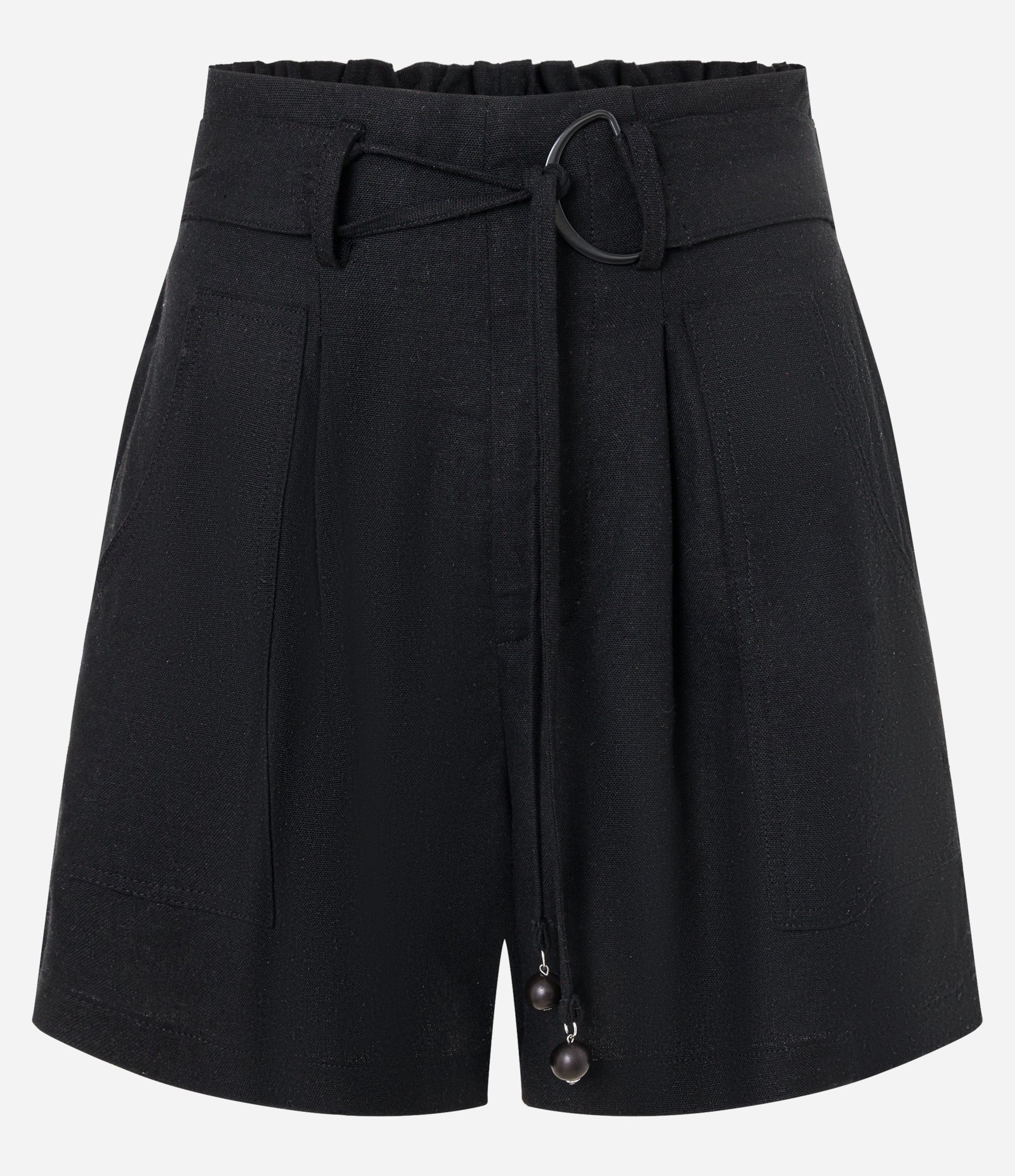 Short Cintura Alta em Viscolinho com Cinto e Amarração Preto 5