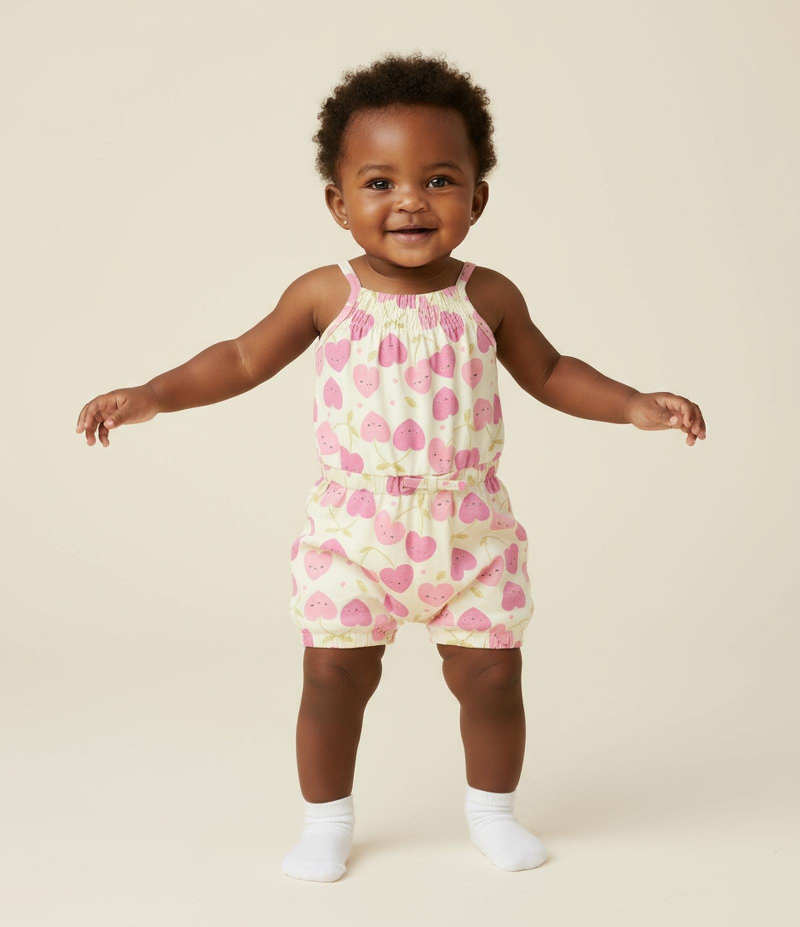 Macaquinho Infantil com Estampa de Cerejas - Tam 0 a 18 Meses Verde 1