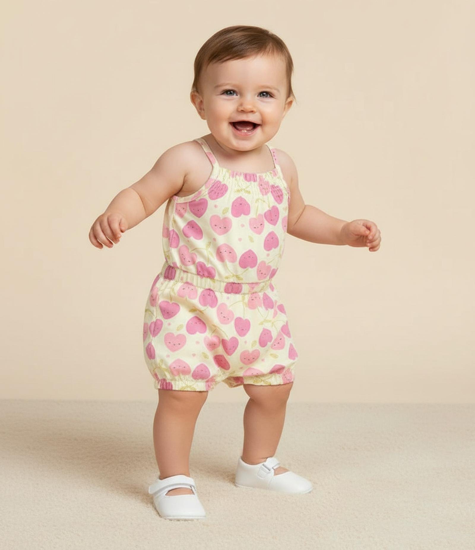 Macaquinho Infantil com Estampa de Cerejas - Tam 0 a 18 Meses Verde 8