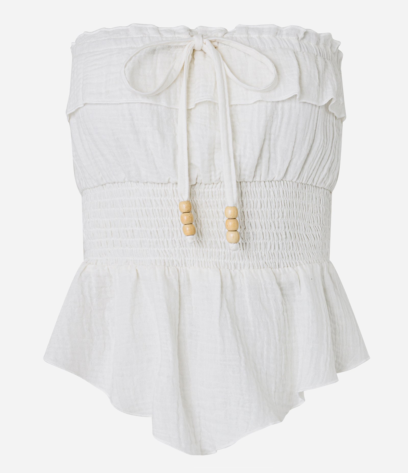 Blusa Tomara que Caia em Crepe com Textura Crinkle com Lastex na Cintura e Babados Branco 6