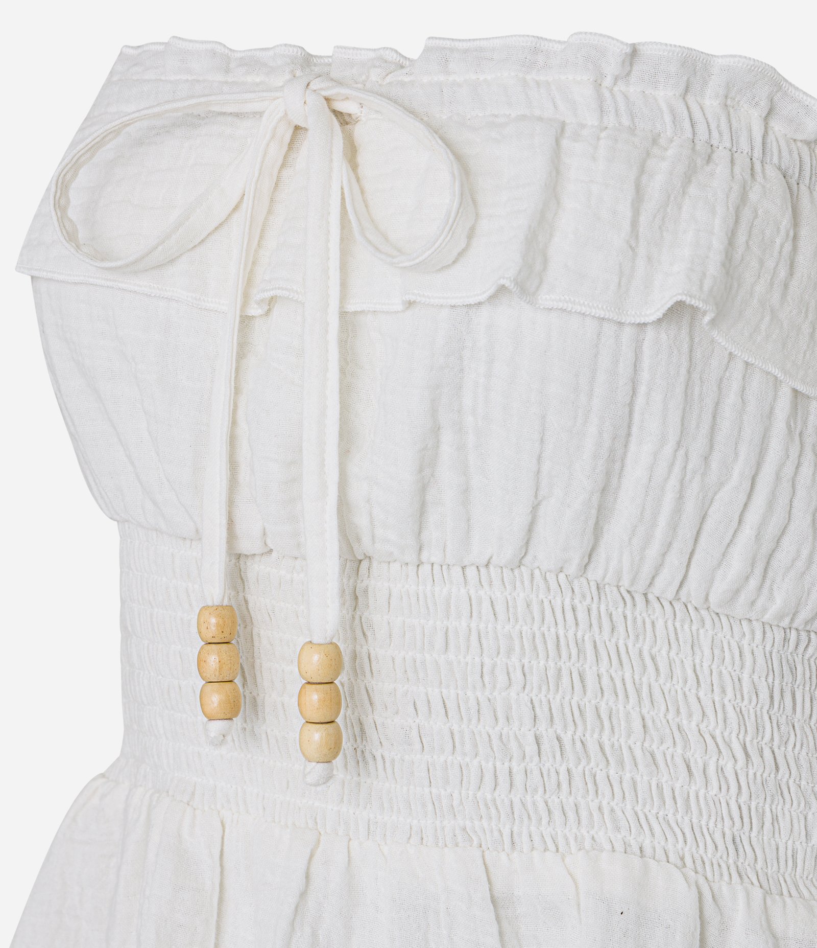 Blusa Tomara que Caia em Crepe com Textura Crinkle com Lastex na Cintura e Babados Branco 7