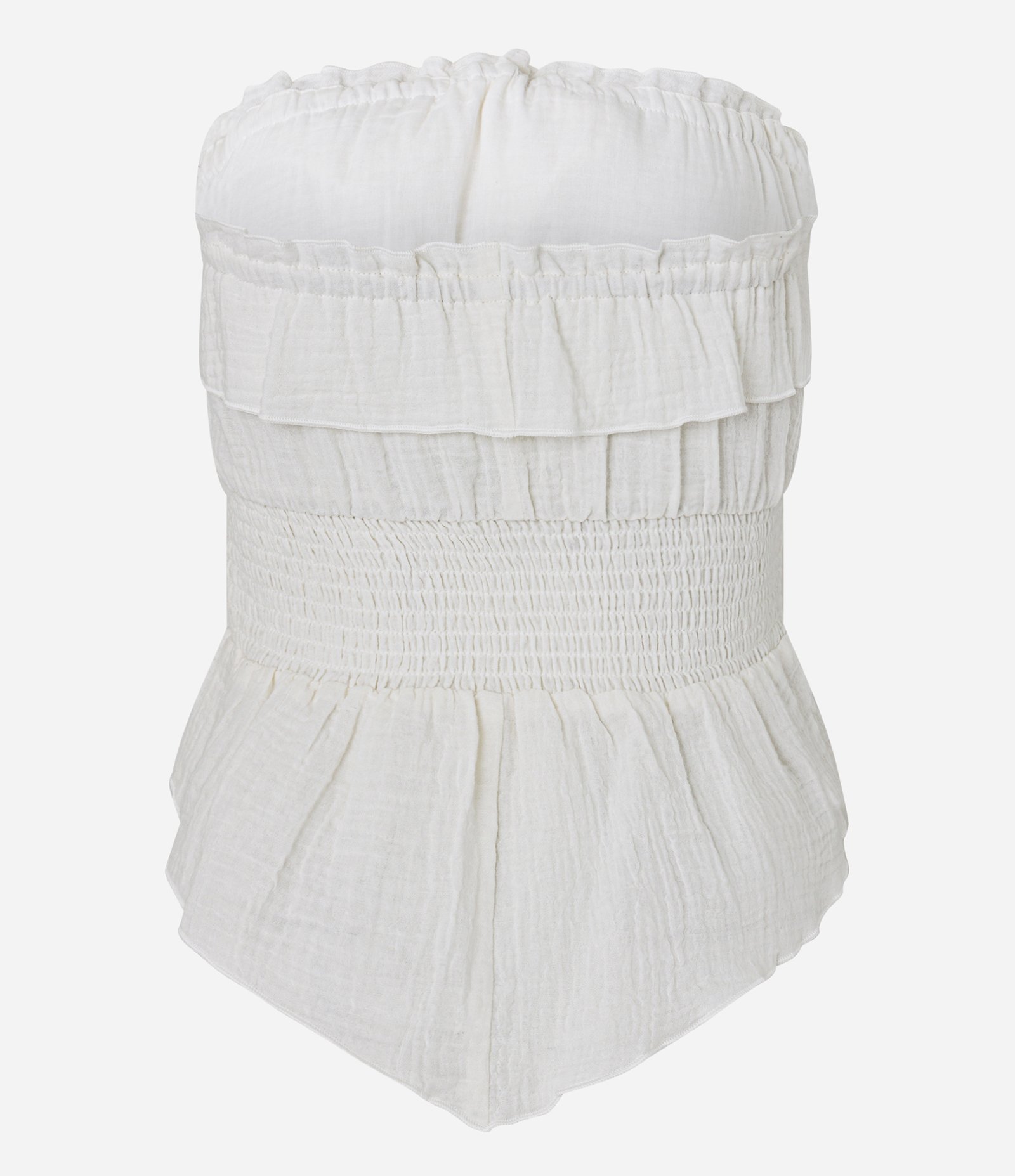 Blusa Tomara que Caia em Crepe com Textura Crinkle com Lastex na Cintura e Babados Branco 8