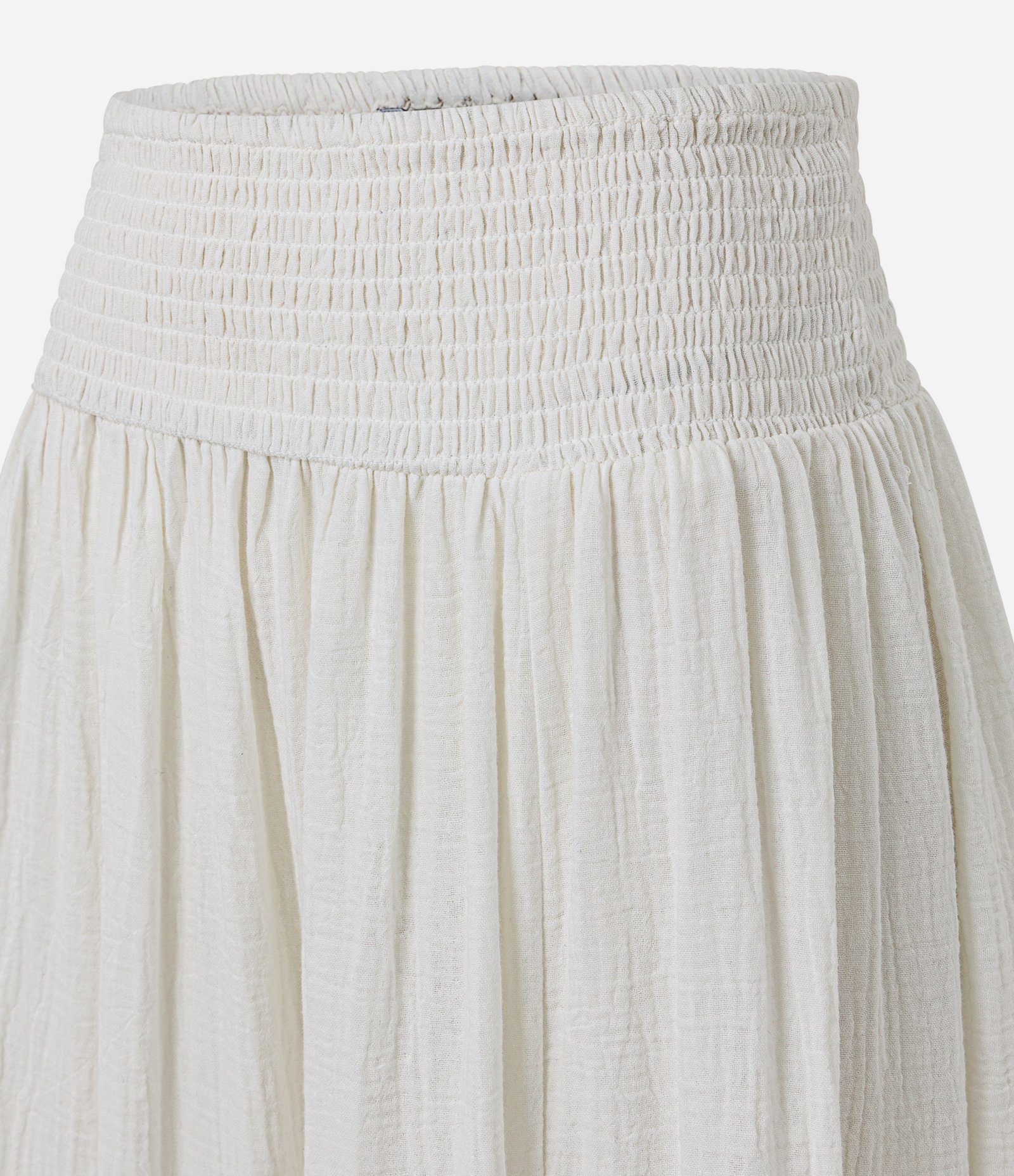 Saia Evasê Texturizada em Crepe com Babados nos Recortes Branco 7