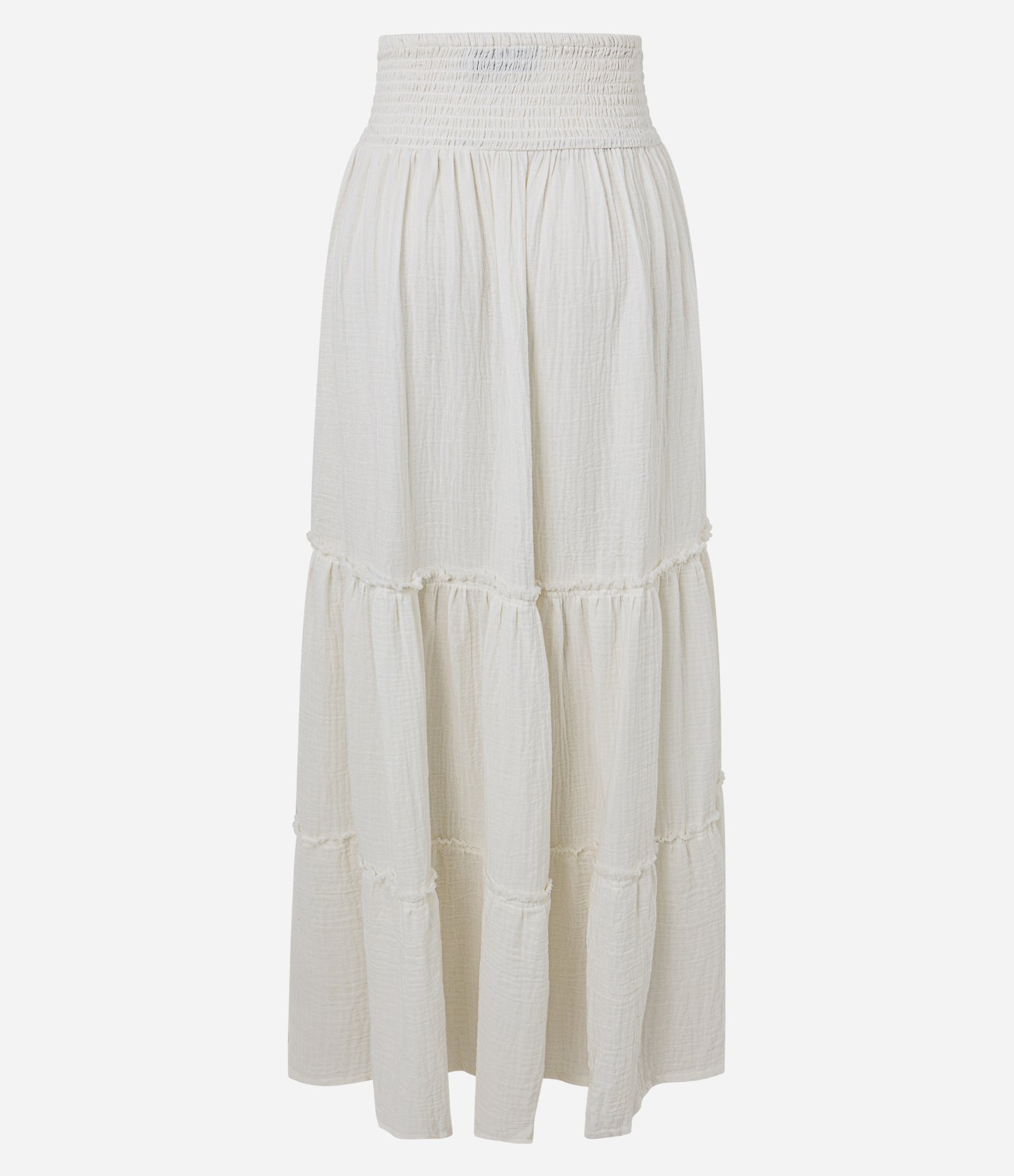 Saia Evasê Texturizada em Crepe com Babados nos Recortes Branco 8