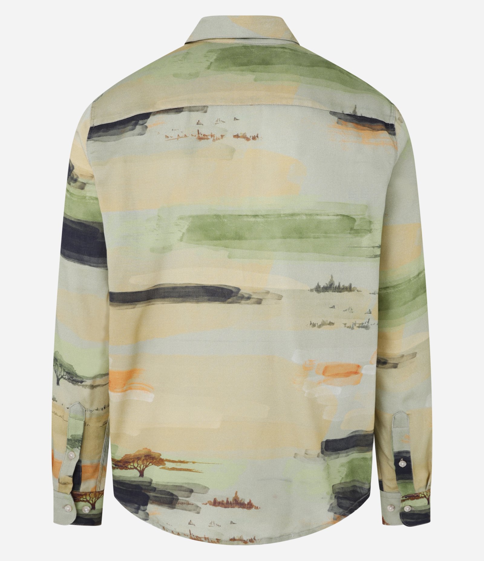 Camisa Regular em Cambraia com Estampa de Paisagem Estilo Aquarela Verde 7