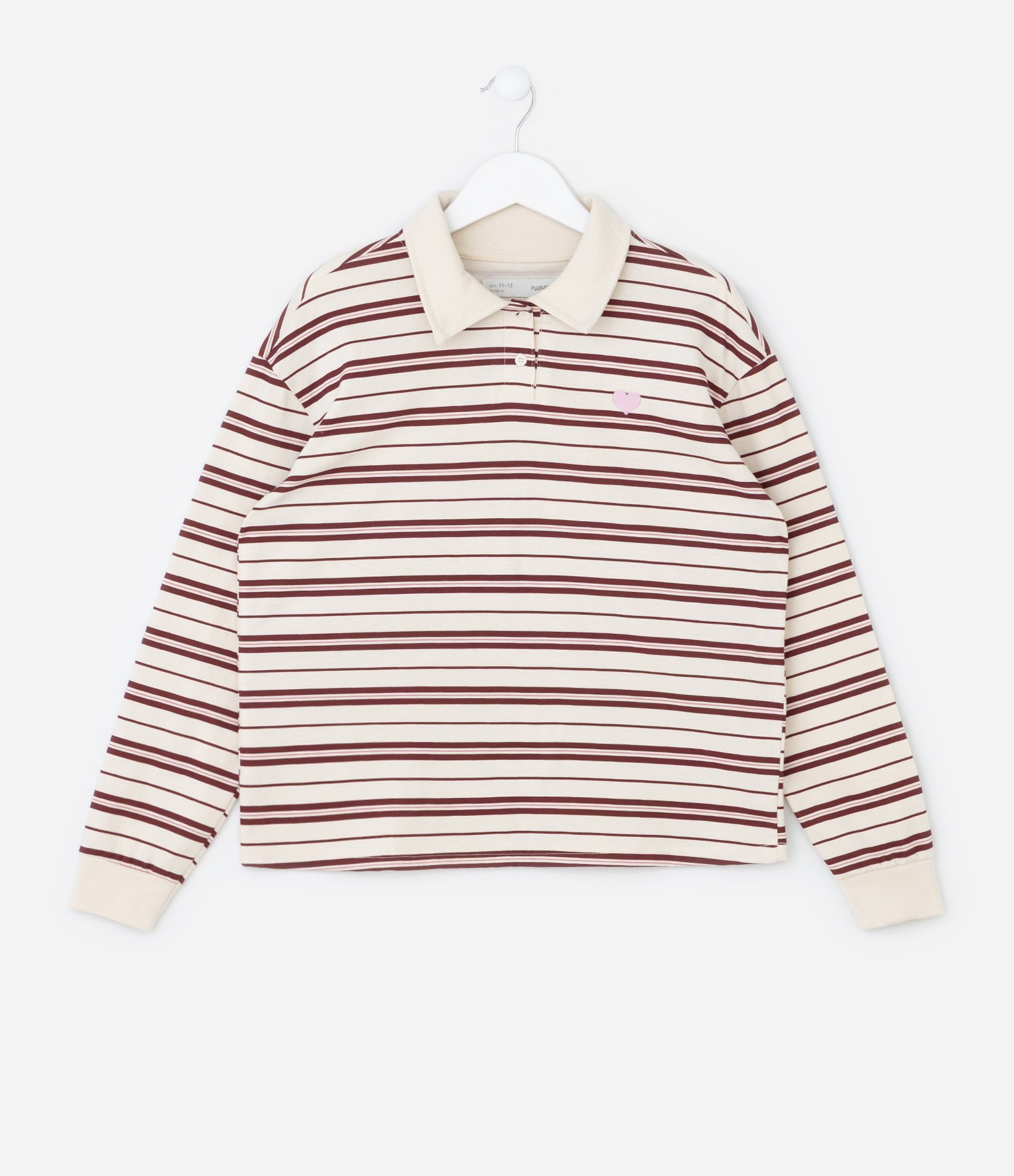 Camiseta Infantil com Bordado Coração - Tam 5 a 14 Anos Bege/Bordô 2