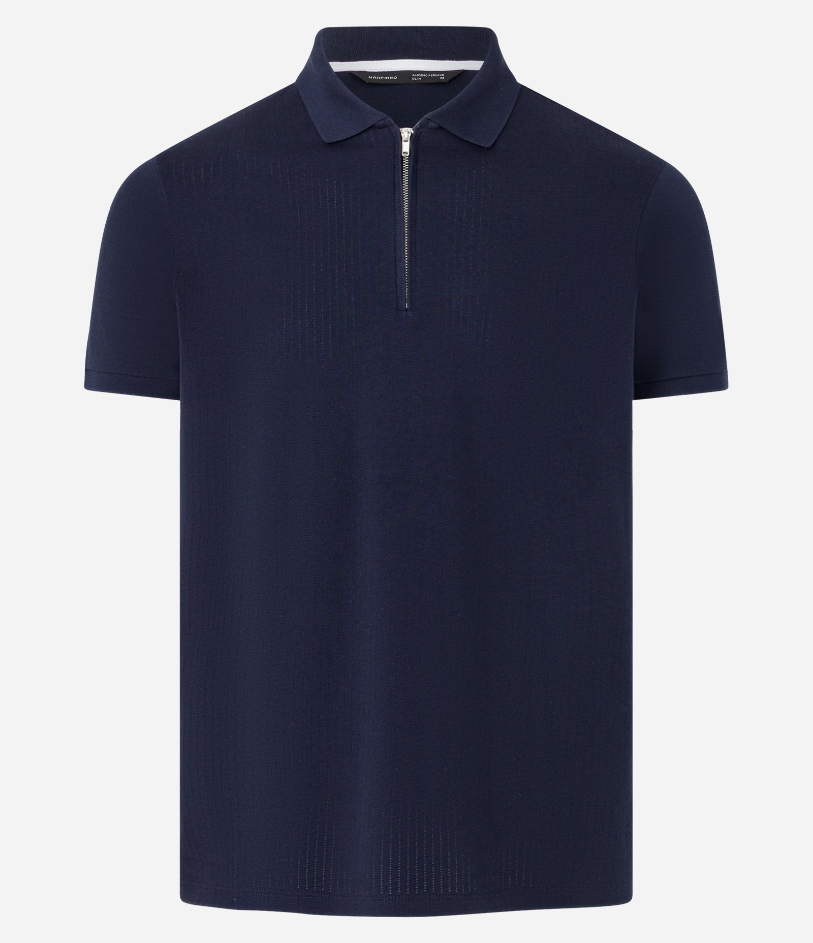 Camisa Polo em Algodão Peruano com Zíper na Gola Azul Marinho 5