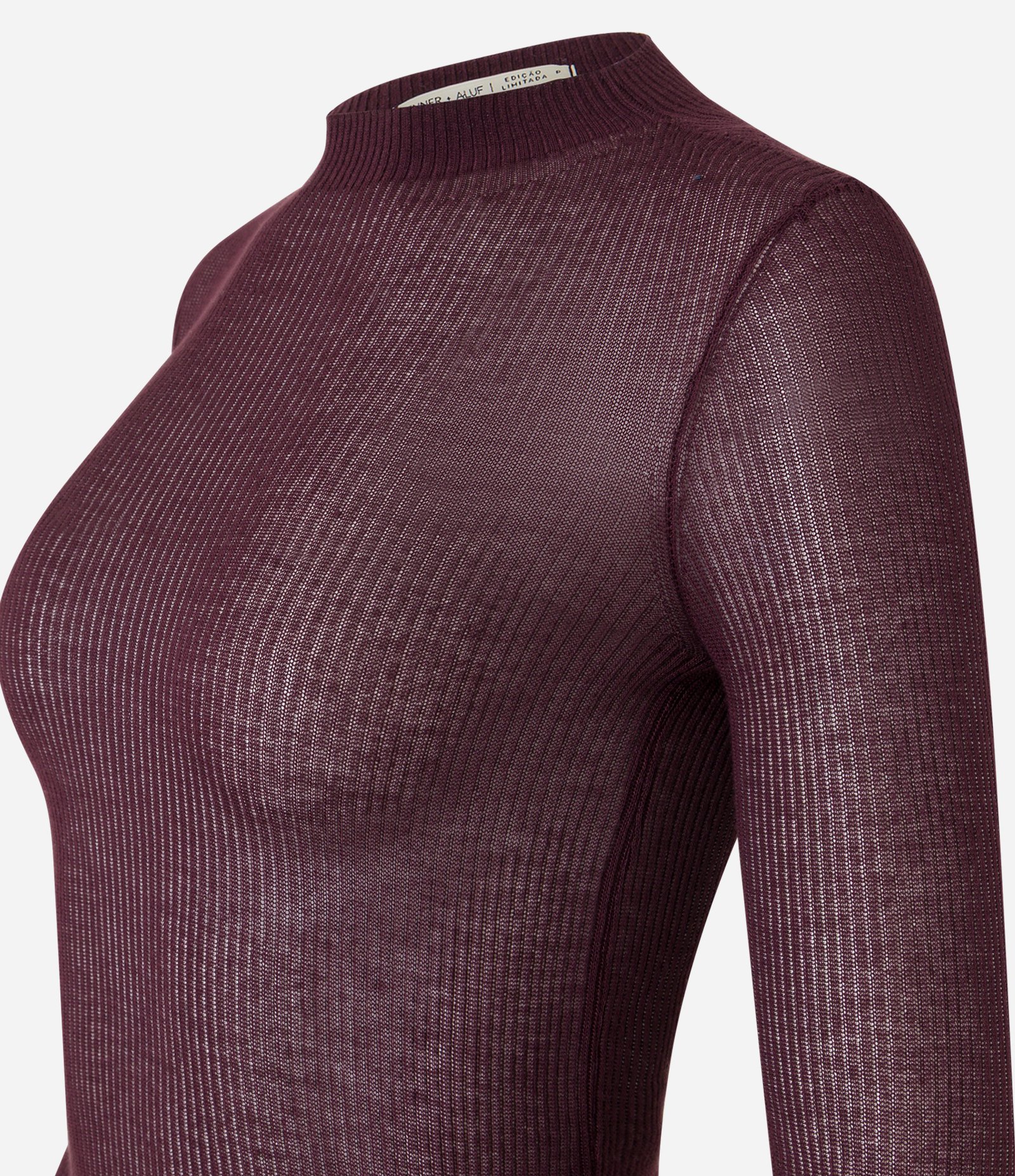 Blusa em Tricô Segunda Pele com Golinha Bordô 6