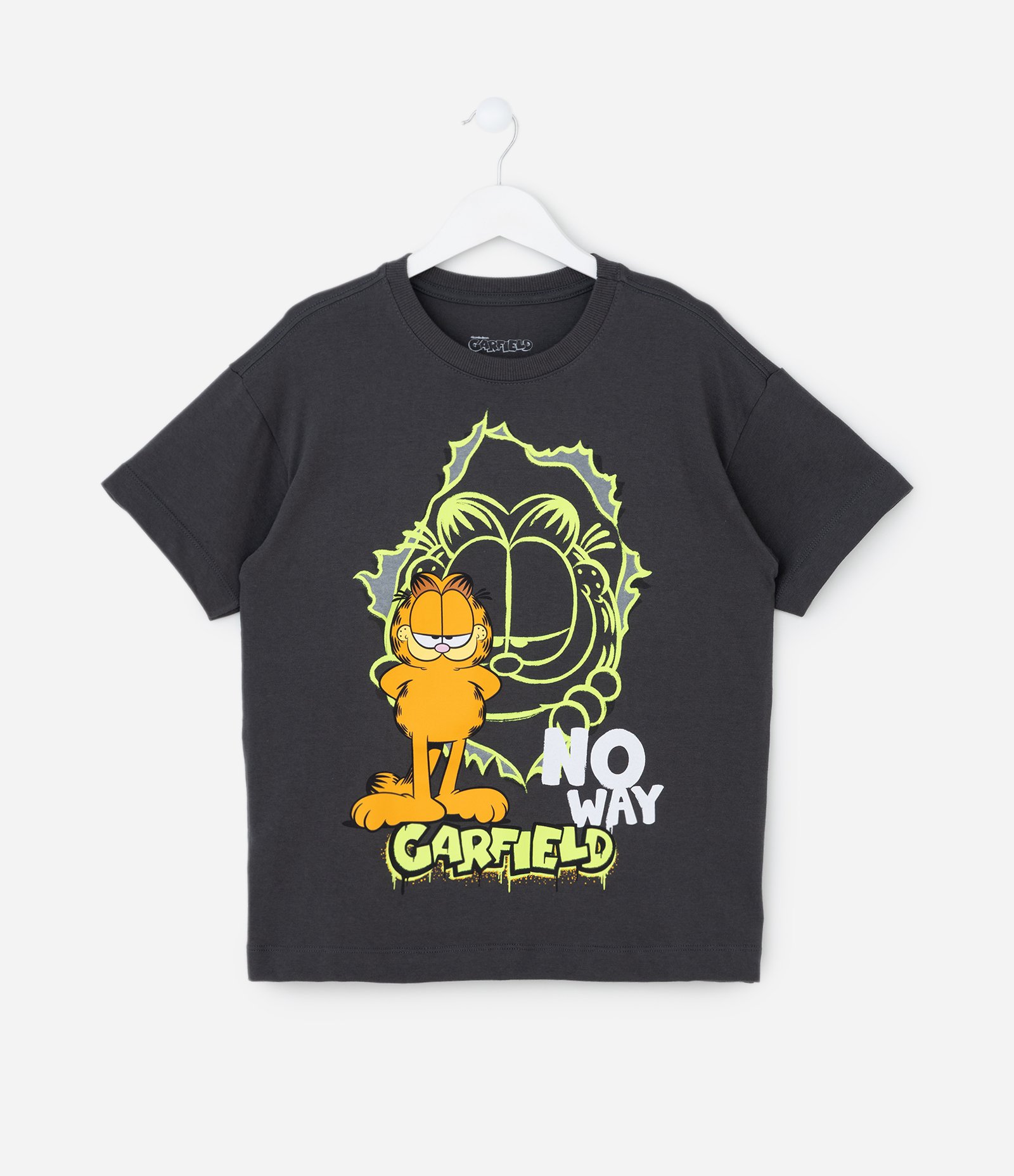 Camiseta Oversized Infantil Estampa do Garfield - Tam 5 a 14 Anos Cinza Escuro 1