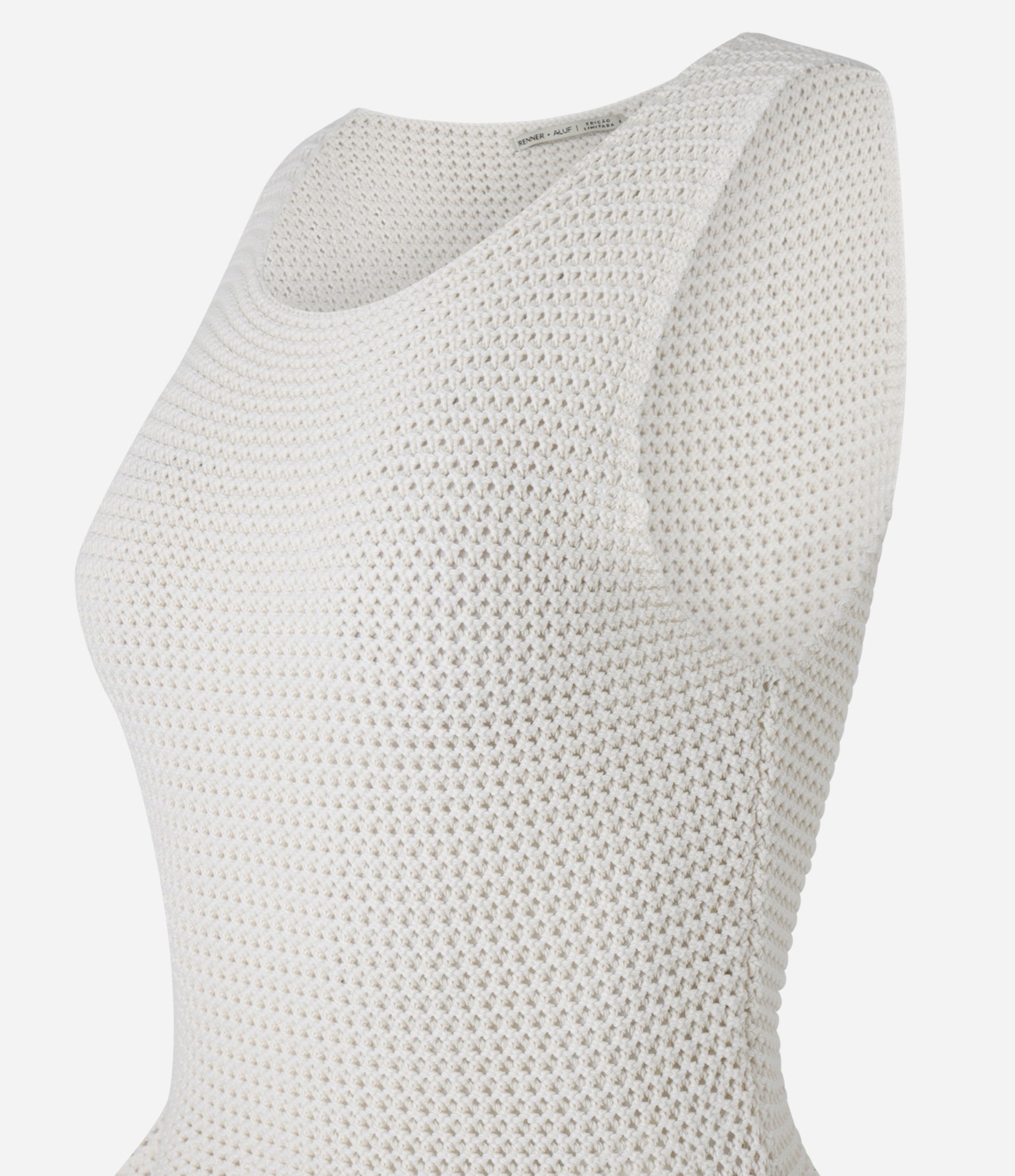 Blusa Peplum em Tricô com Ponto Vazado Off White 9