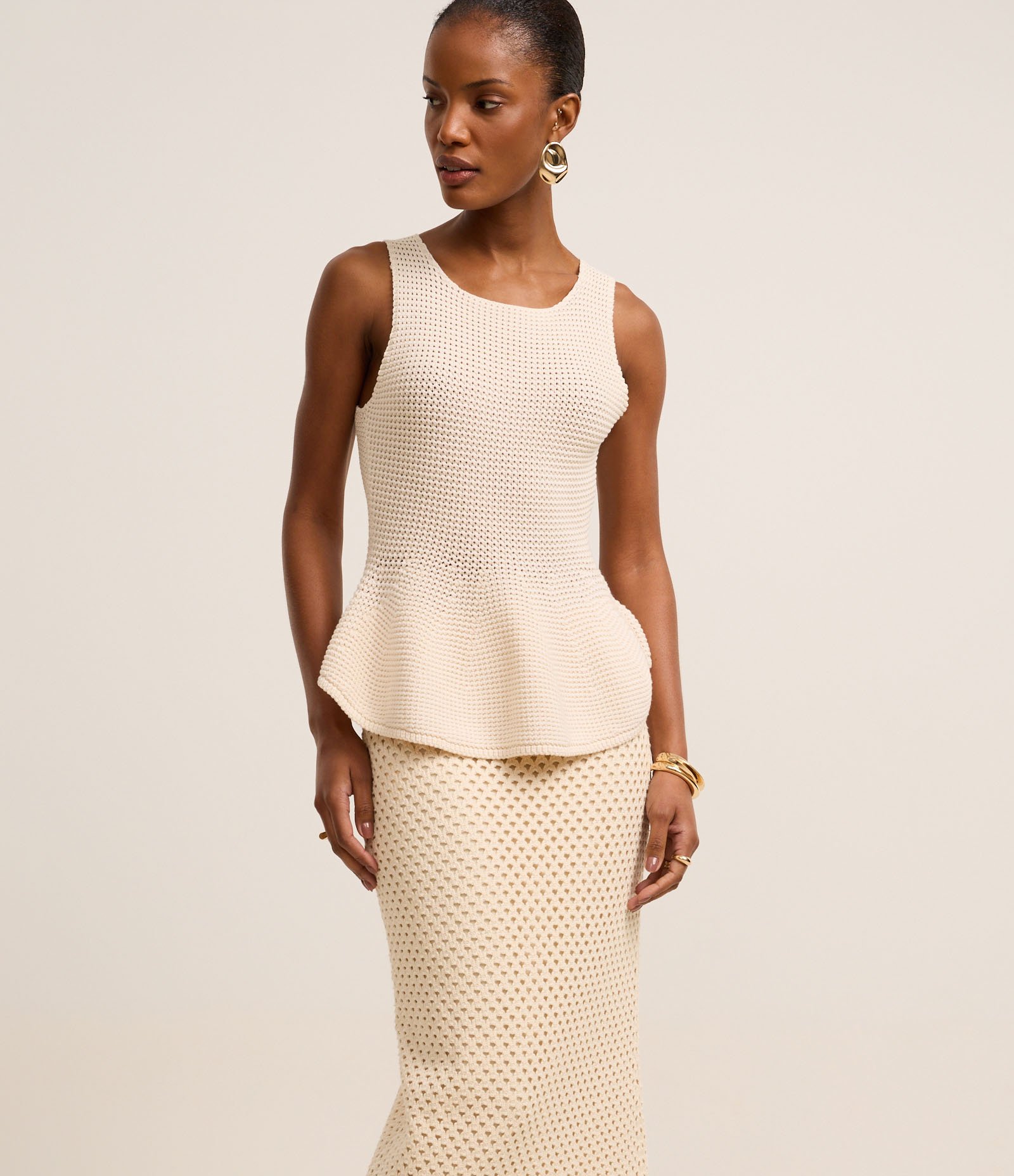 Saia Reta Longa em Tricô com Textura e Forro Removível Bege 3