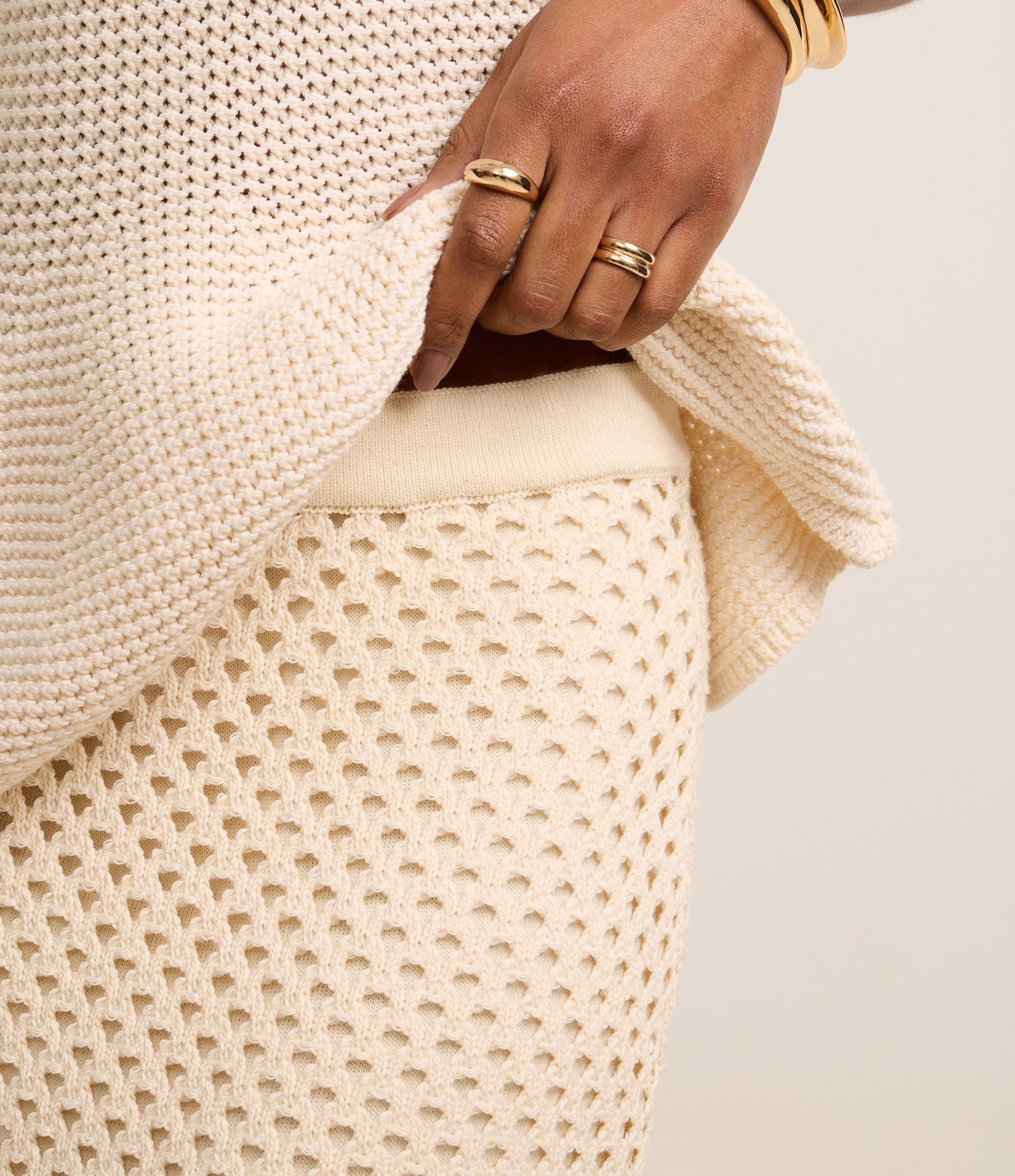 Saia Reta Longa em Tricô com Textura e Forro Removível Bege 5