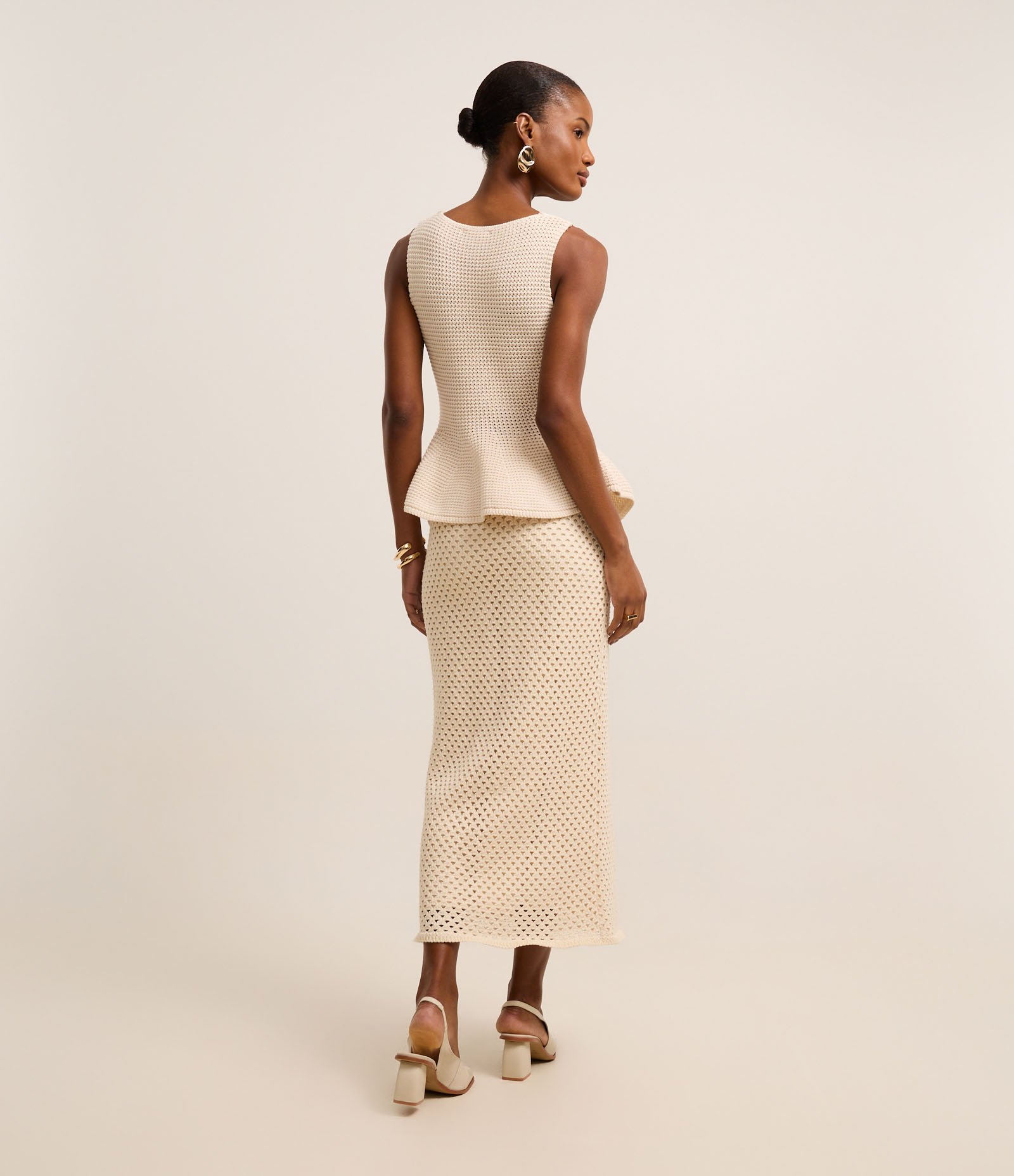 Saia Reta Longa em Tricô com Textura e Forro Removível Bege 6