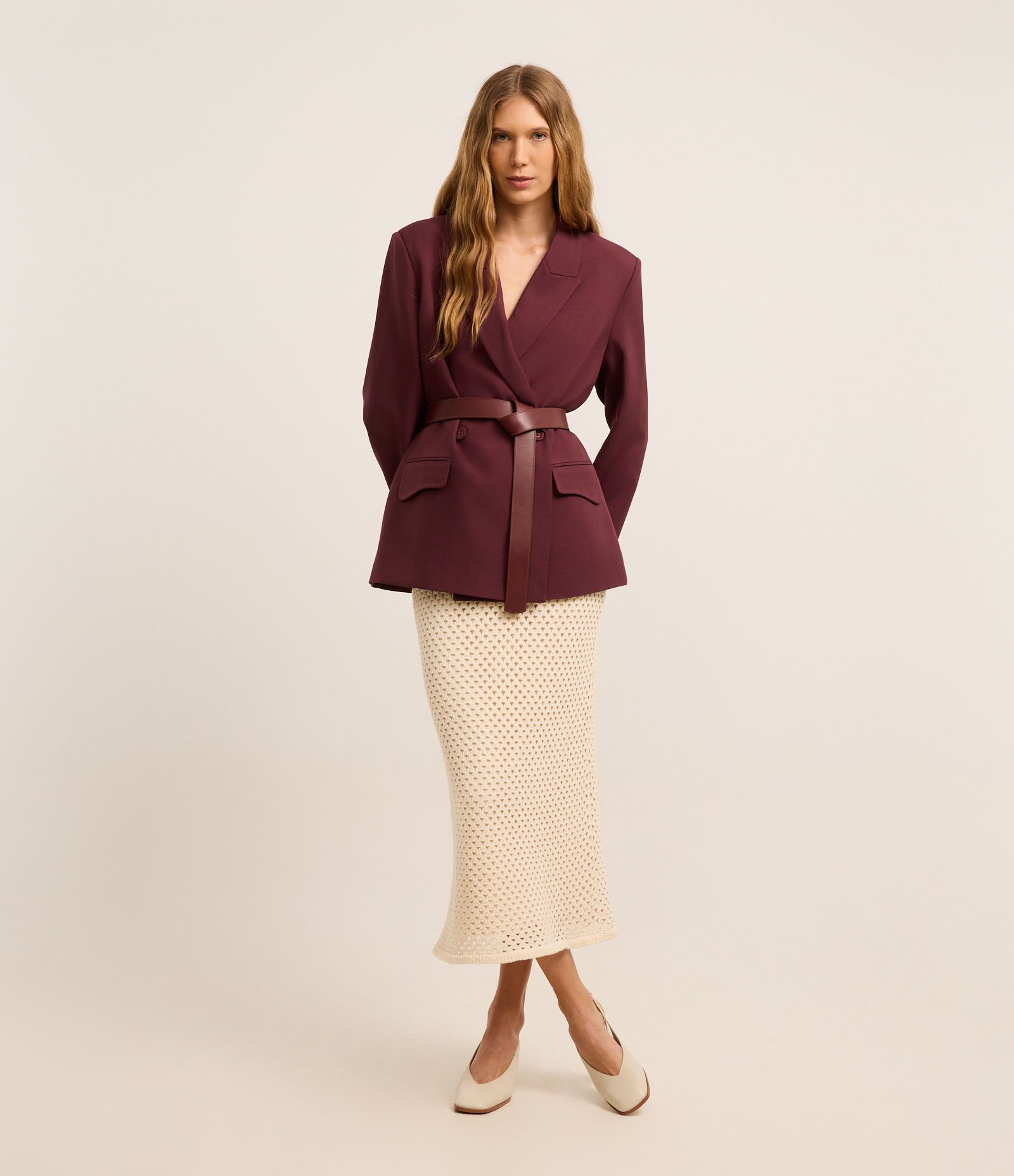 Saia Reta Longa em Tricô com Textura e Forro Removível Bege 7