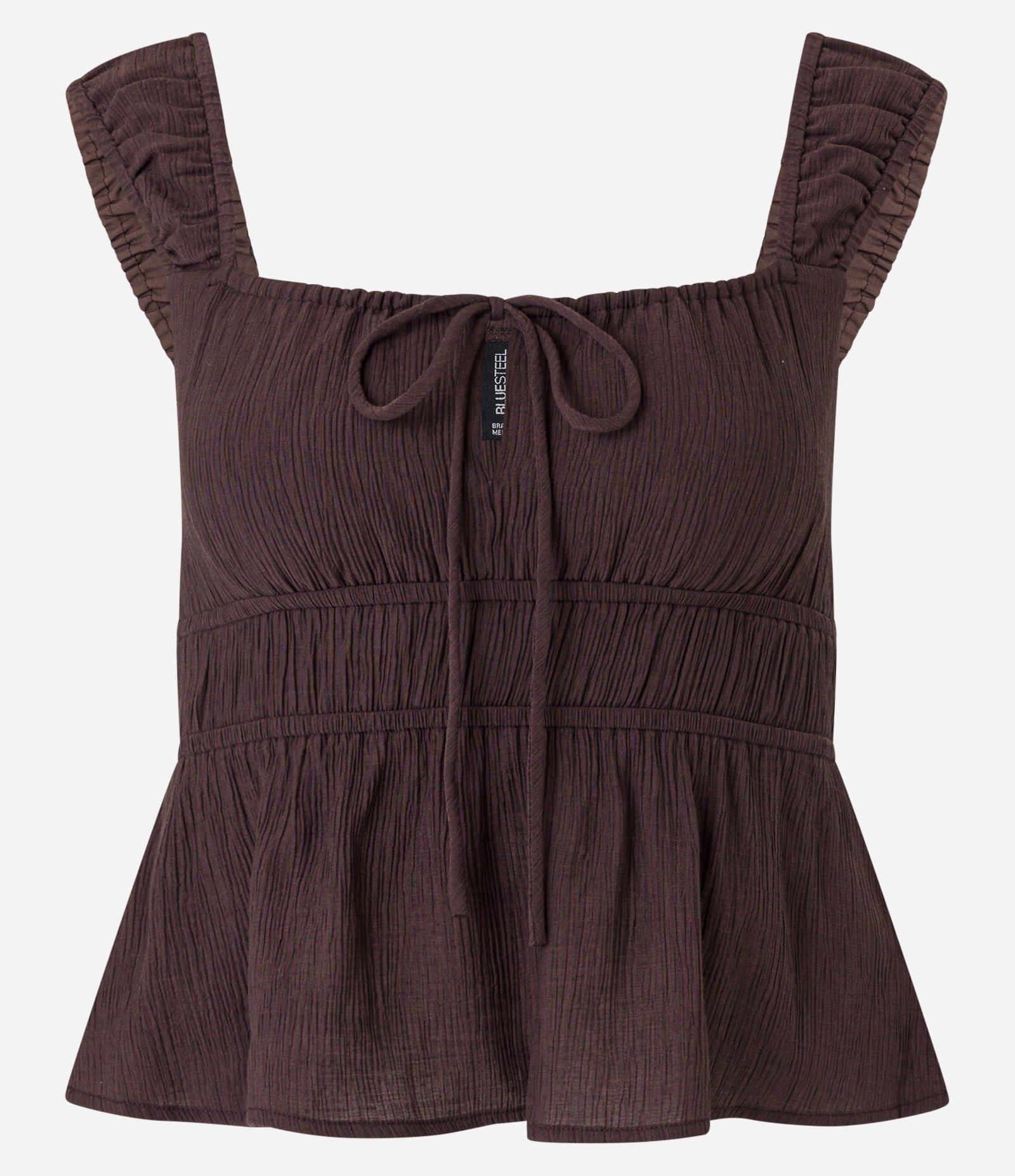 Blusa Texturizada com Amarração e Babado Marrom 6