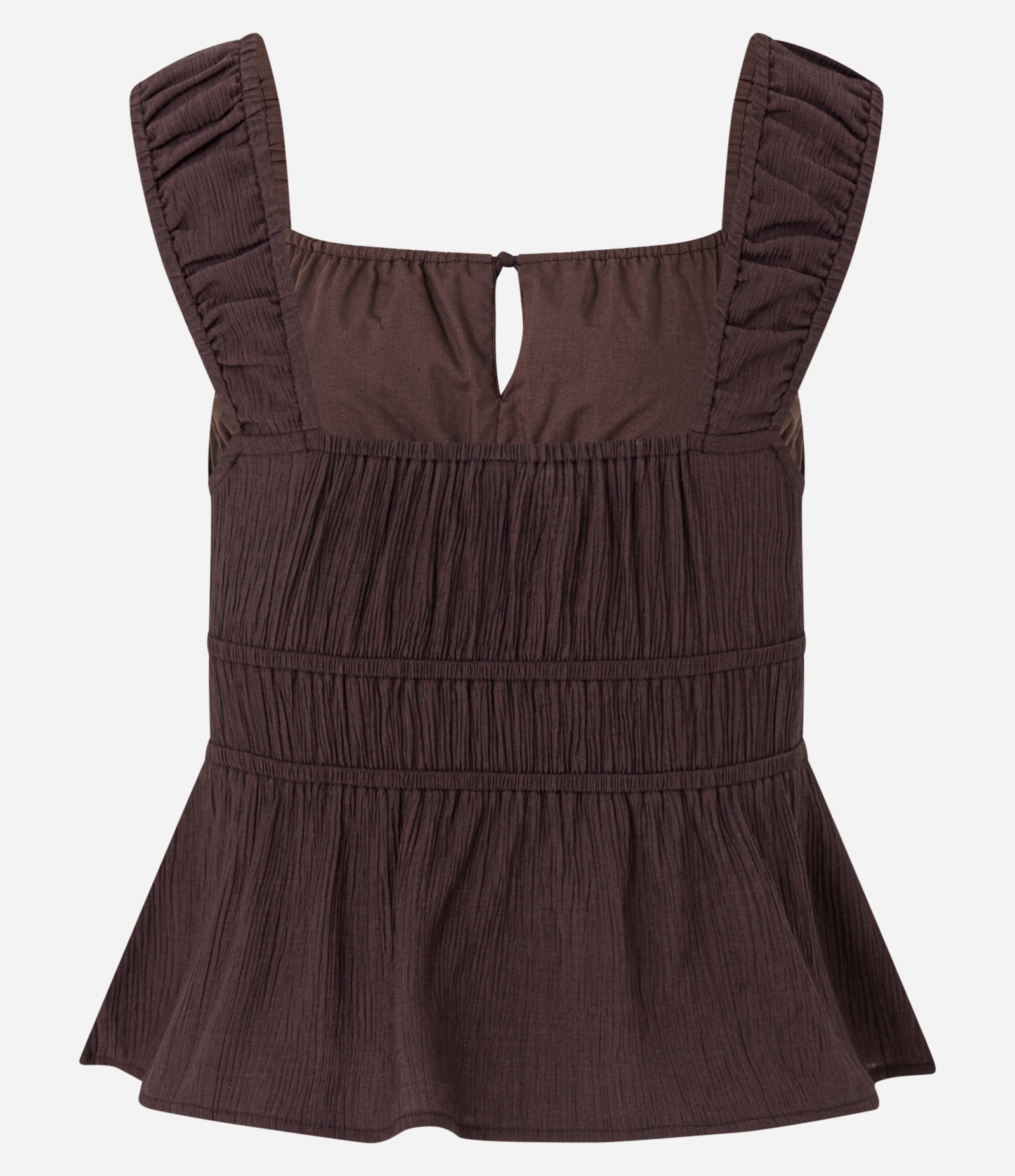 Blusa Texturizada com Amarração e Babado Marrom 9