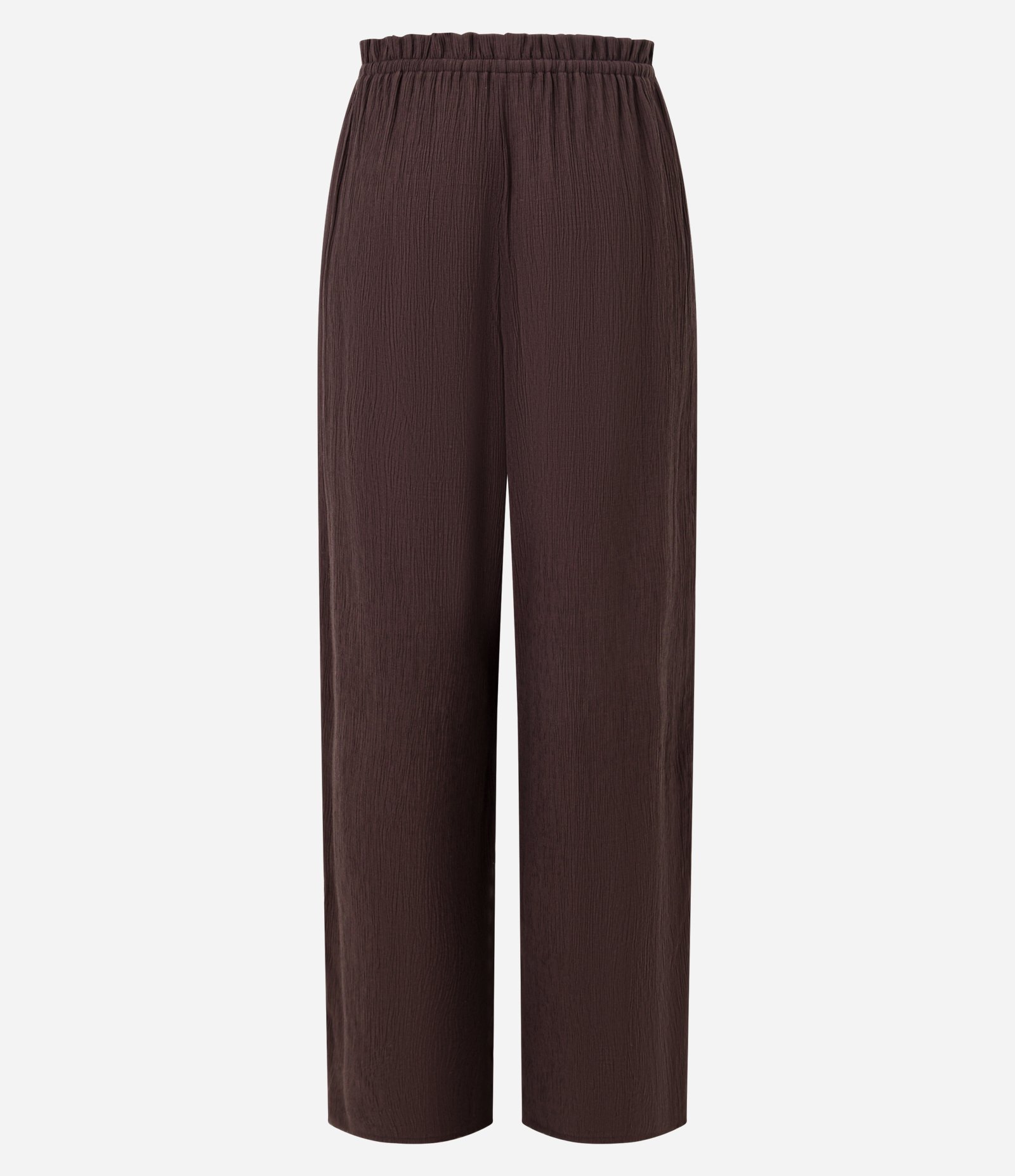 Calça Reta em Viscose Texturizada com Amarração na Cintura Marrom Escuro 9