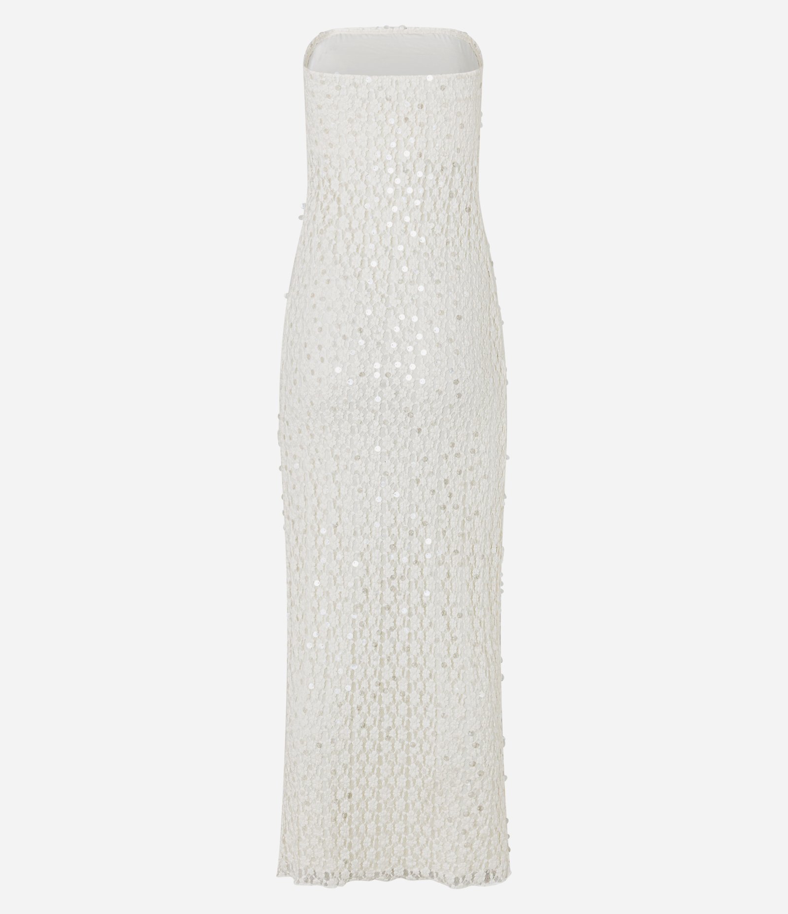 Vestido Longo Tomara que Caia em Renda e Paetê Branco 8